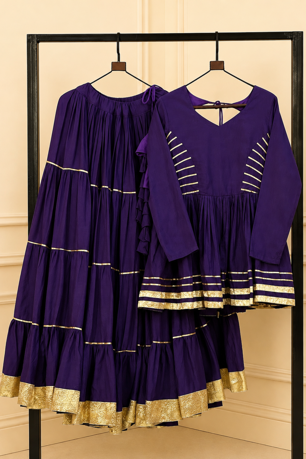 Women’s Designer Ethnic Co-Ord Set | Flared Kurta Skirt Set with Gota Patti Work