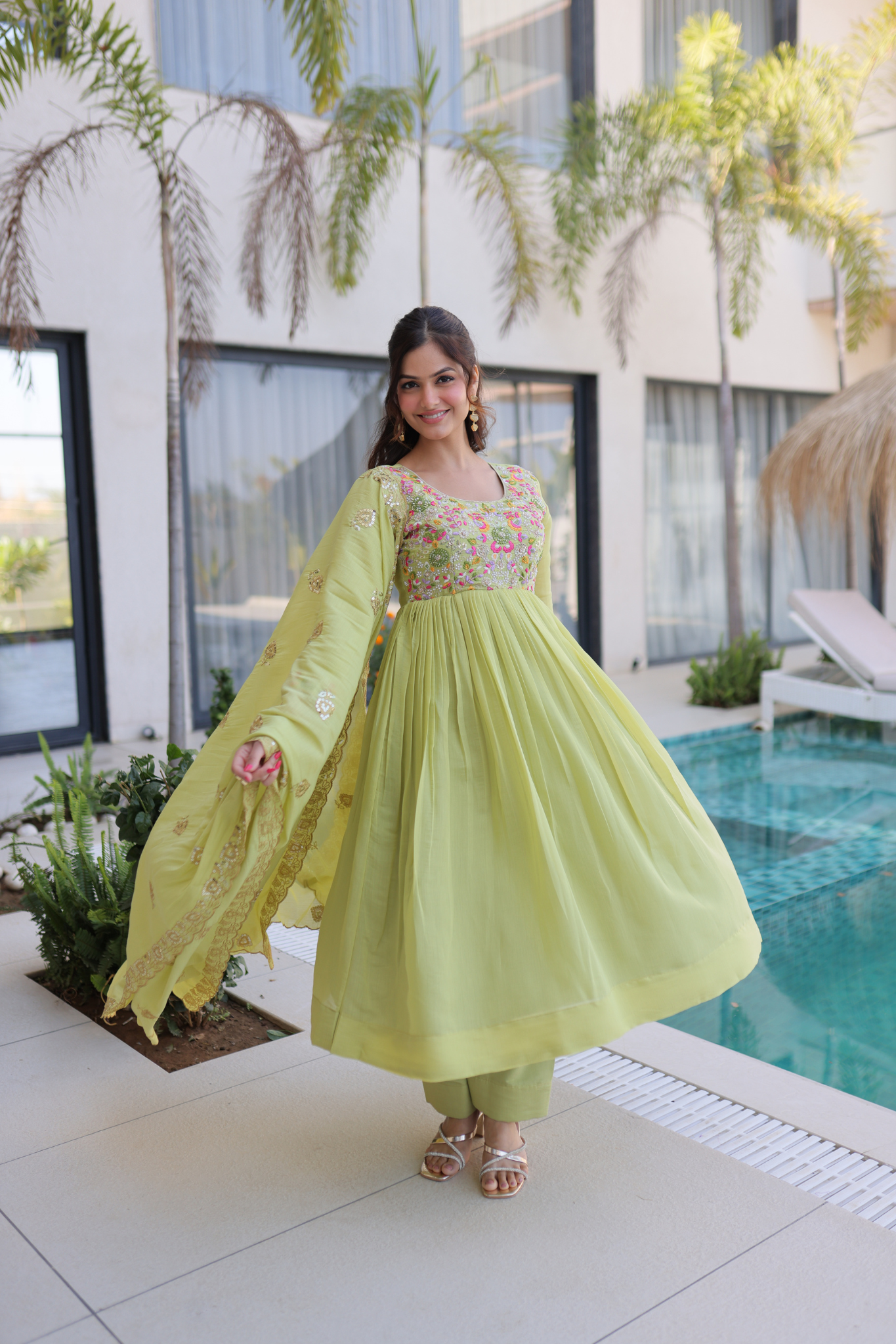 Women's Designer Embroidered Anarkali Suit Set with Dupatta