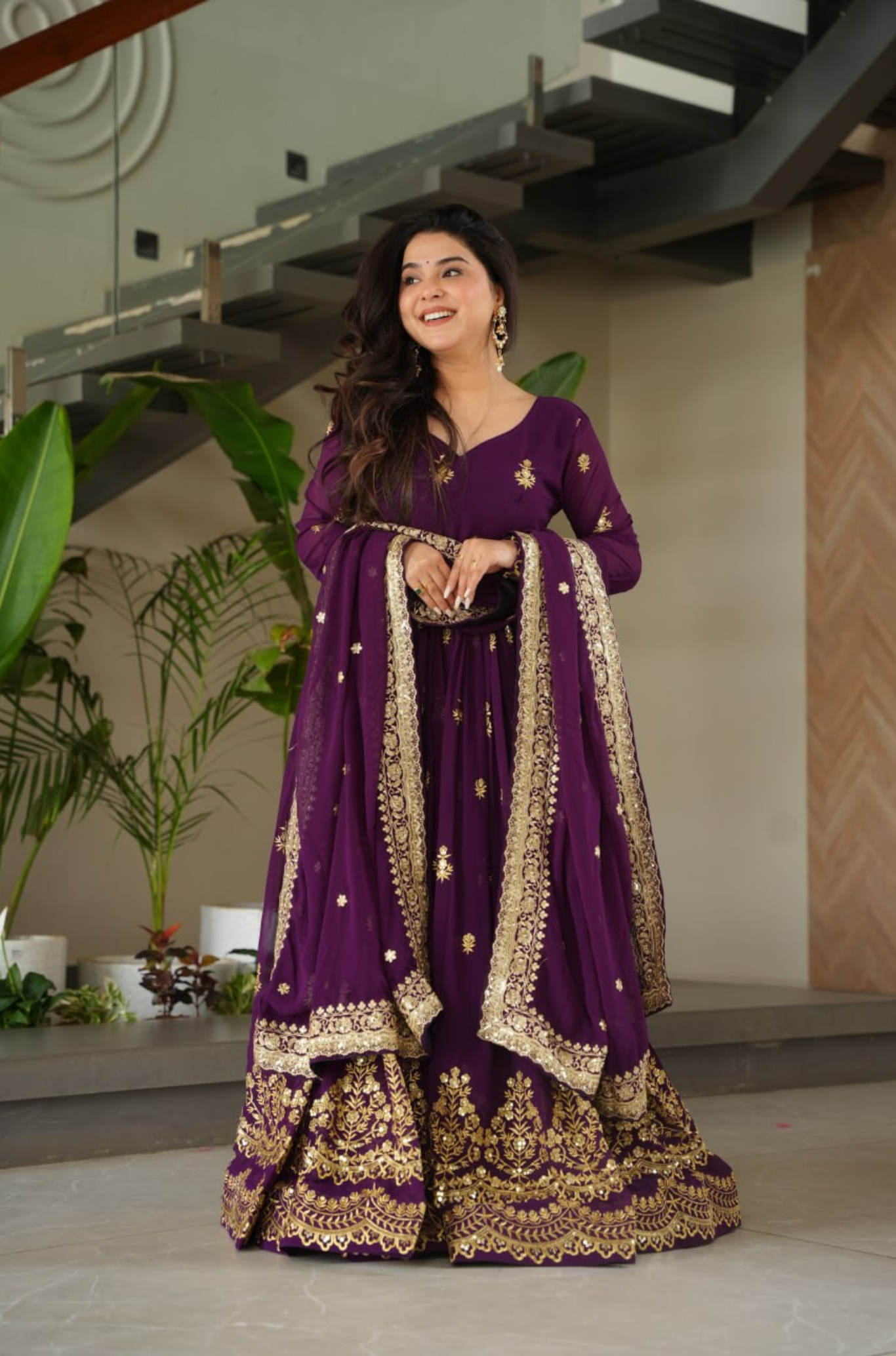 Women's Embroidered Anarkali Gown Set with Dupatta
