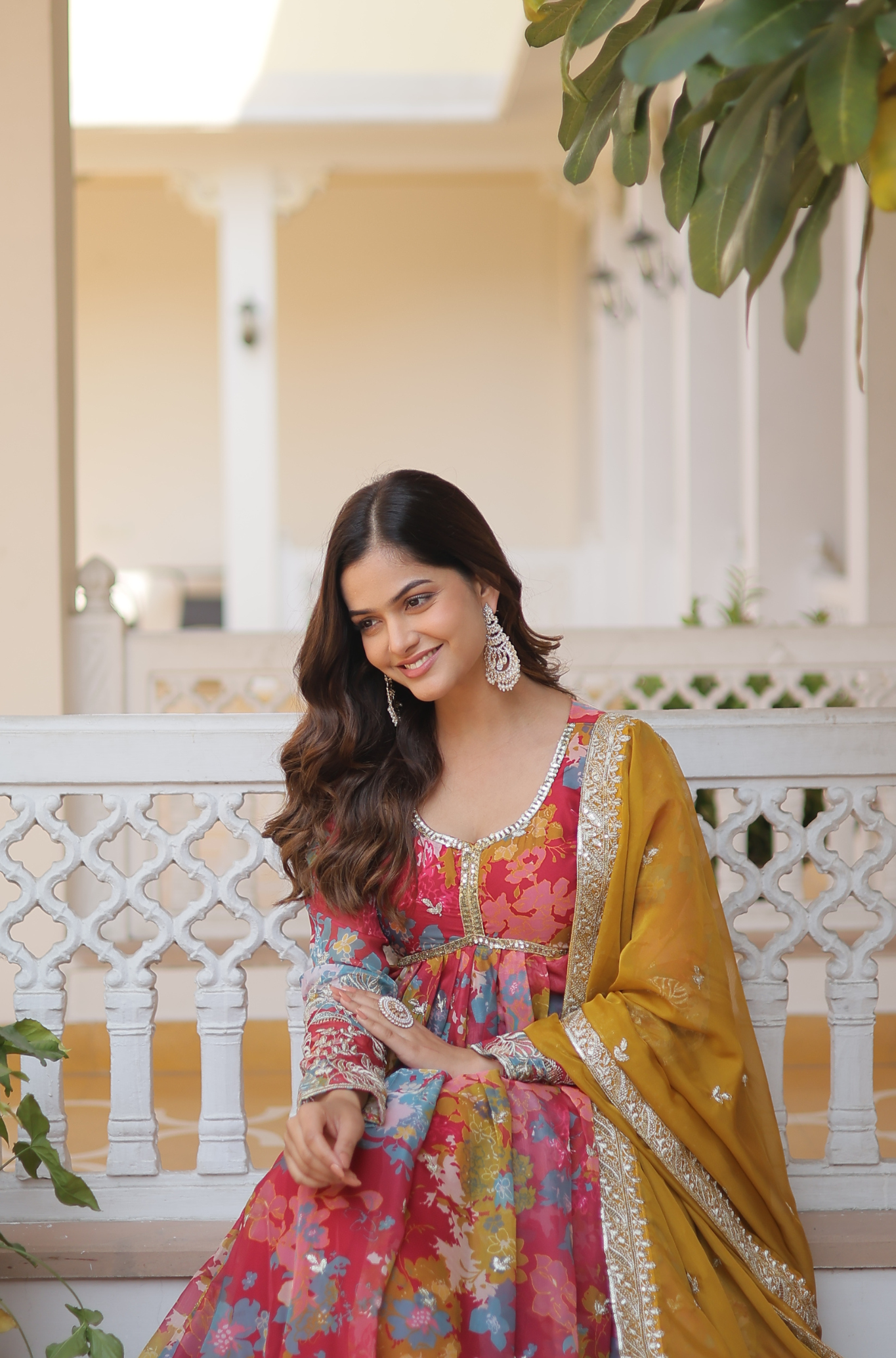 Women’s Floral Print Anarkali Gown with Dupatta Set