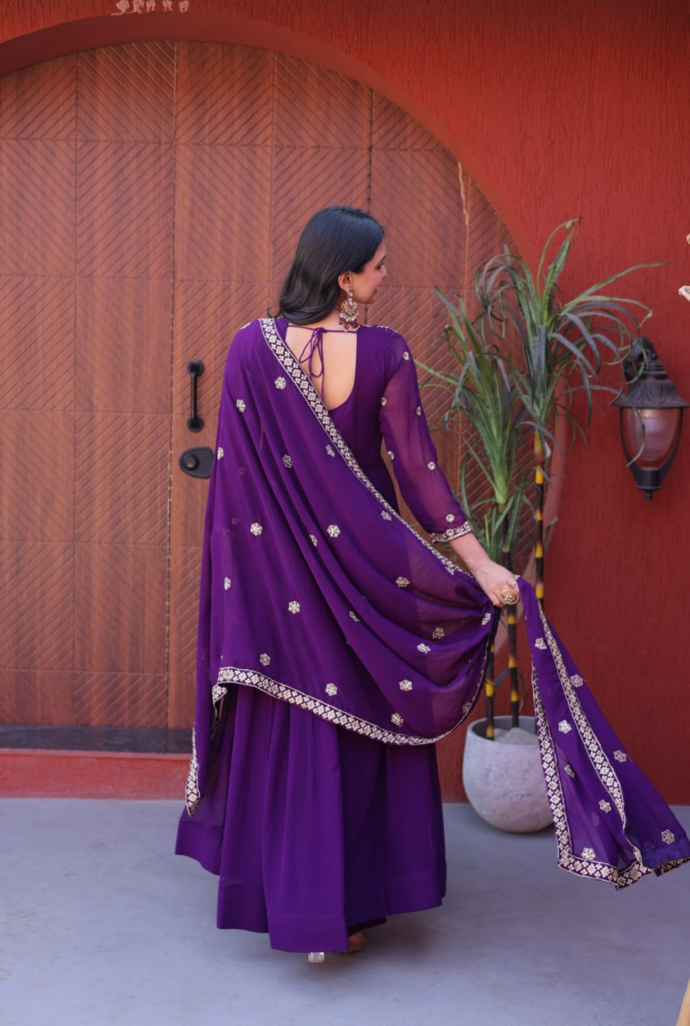 Women Embroidered Faux Blooming Anarkali Gown with Dupatta
