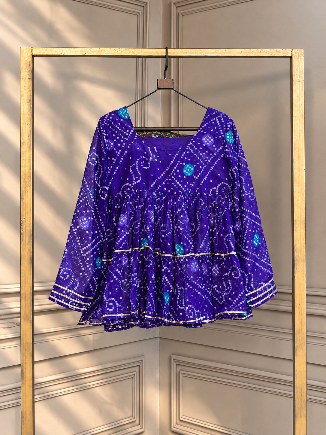 Designer Bandhani Paplum Top with Embroidered Yoke & Navratri Detailing