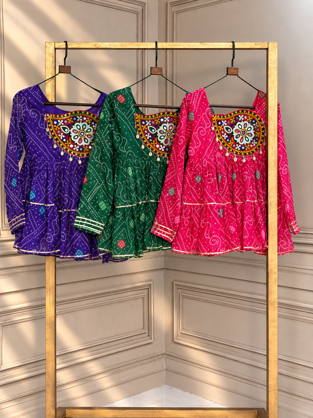 Designer Bandhani Paplum Top with Embroidered Yoke & Navratri Detailing