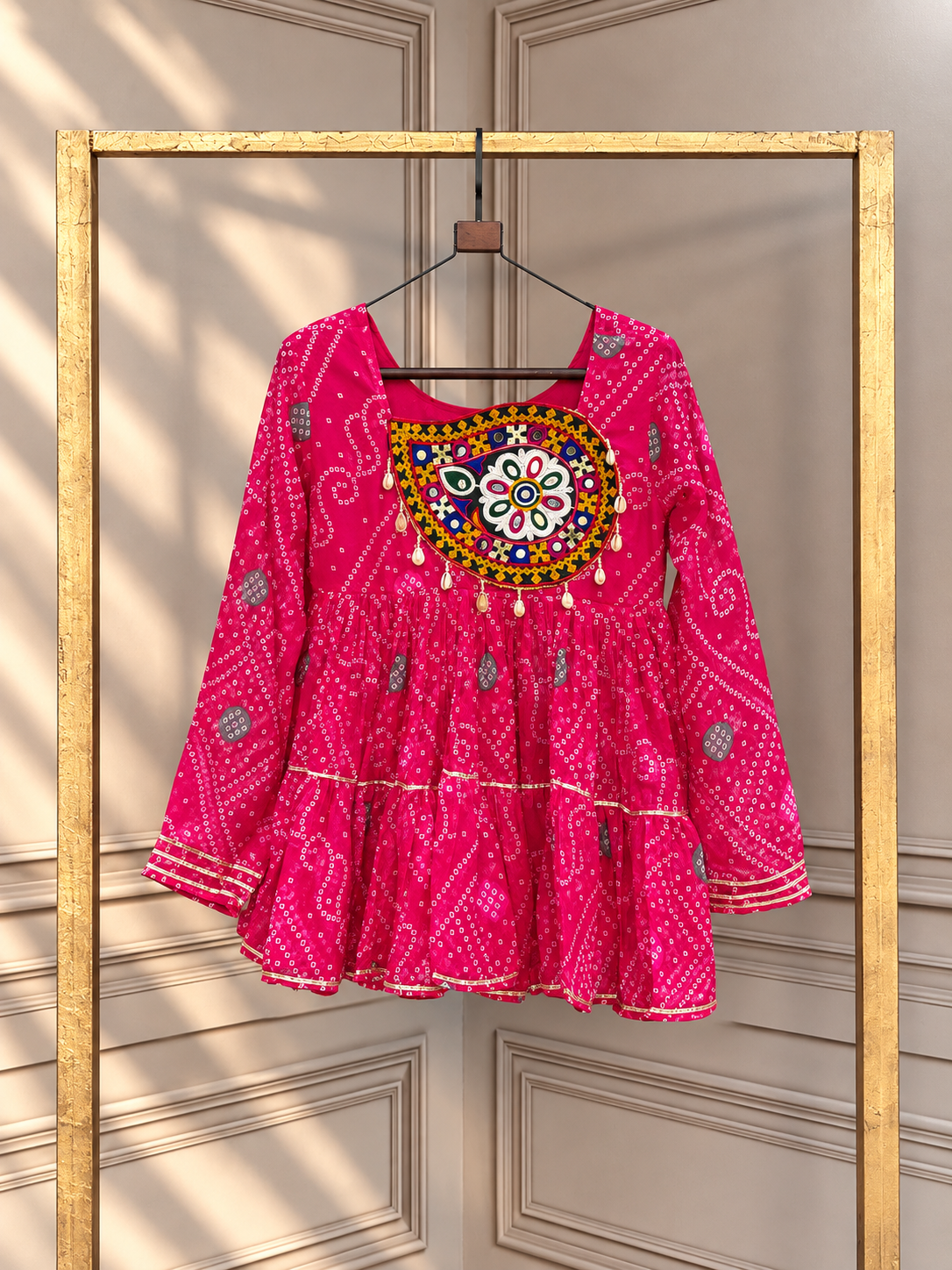 Designer Bandhani Paplum Top with Embroidered Yoke & Navratri Detailing
