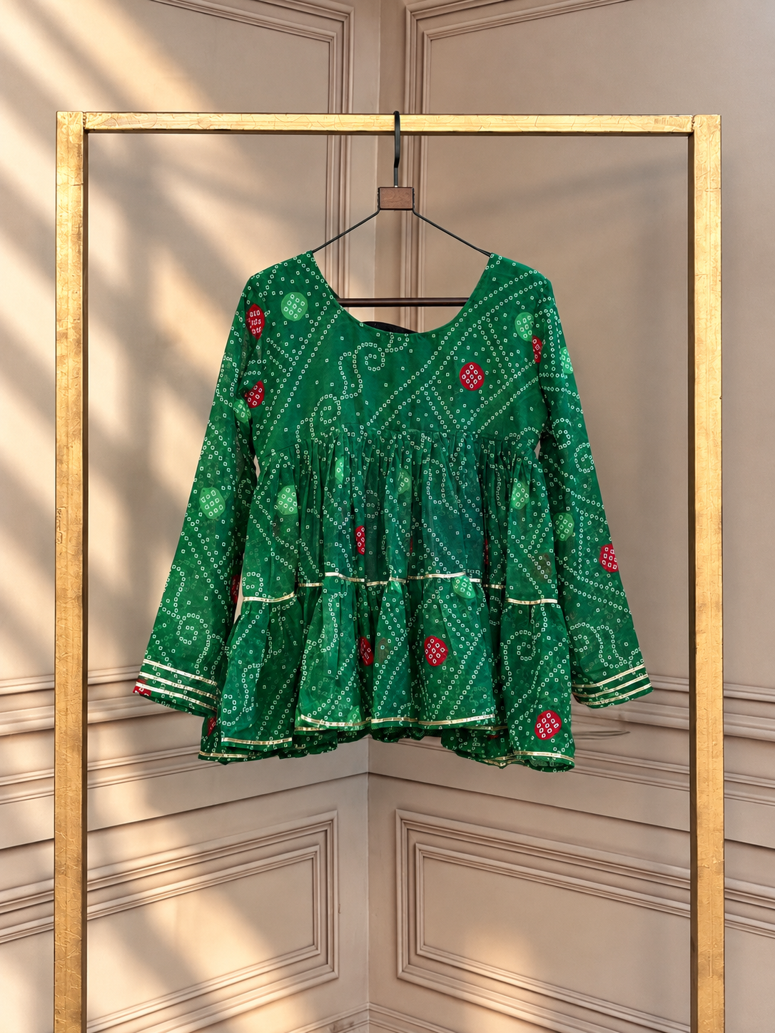 Designer Bandhani Paplum Top with Embroidered Yoke & Navratri Detailing