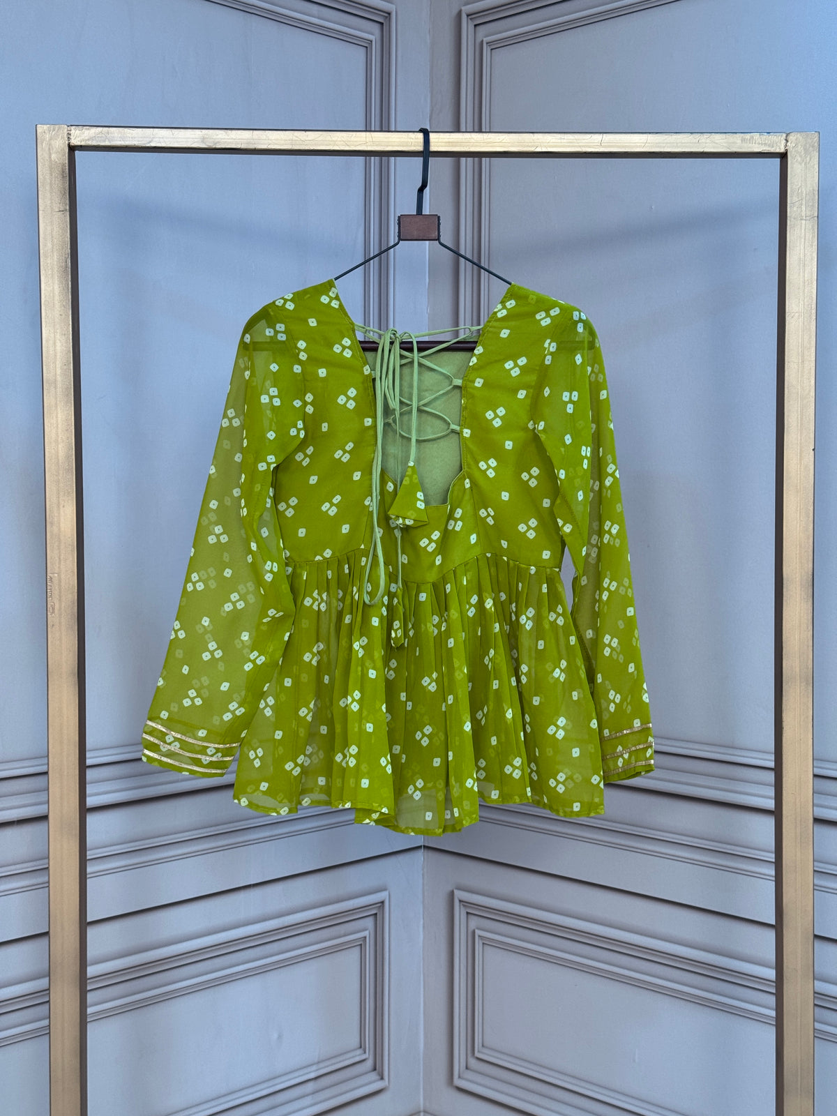 Designer Printed Peplum Top with Embroidered Yoke & Flared Hem