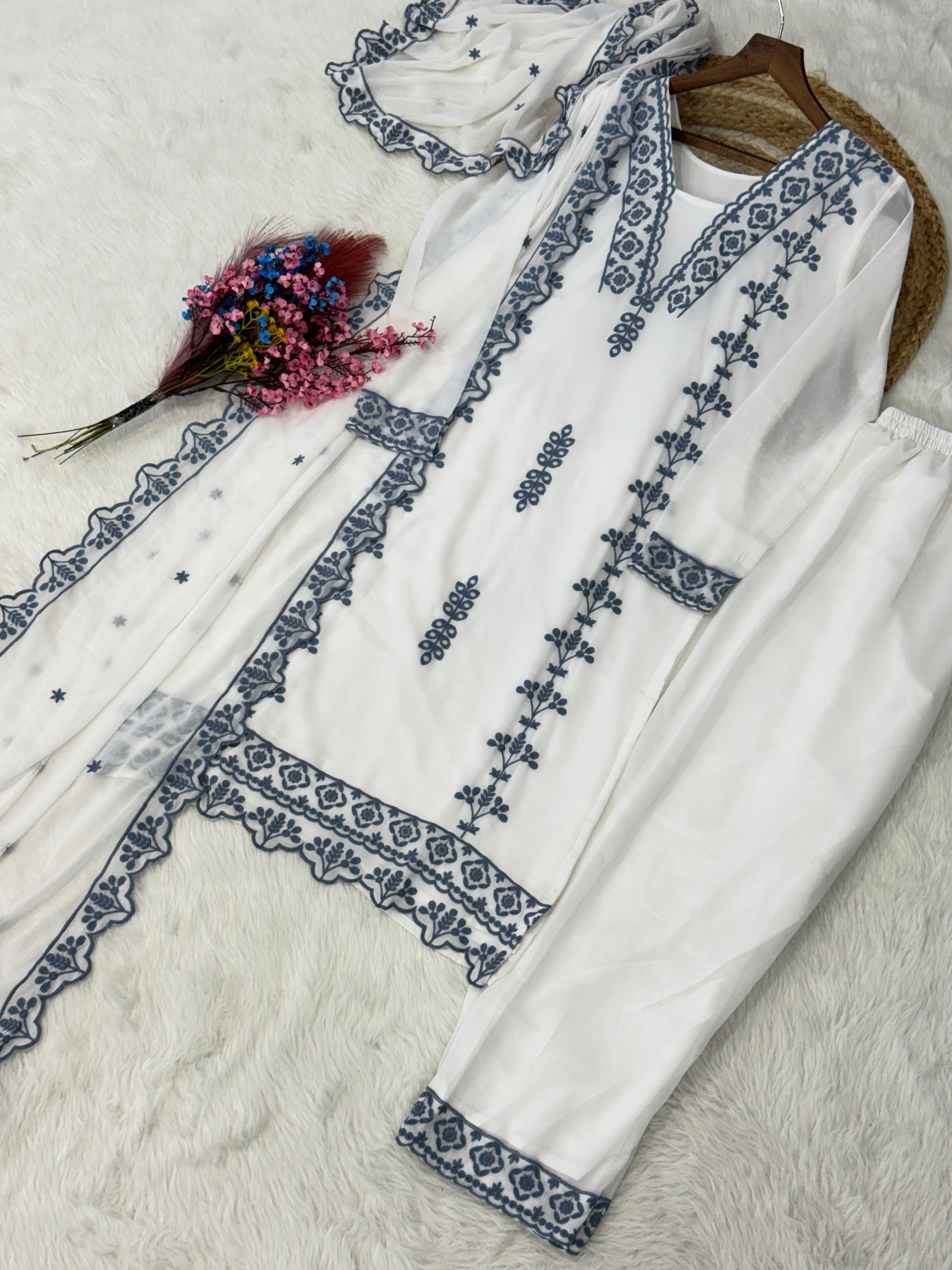 Women Embroidered Kurta Pant Set with Dupatta