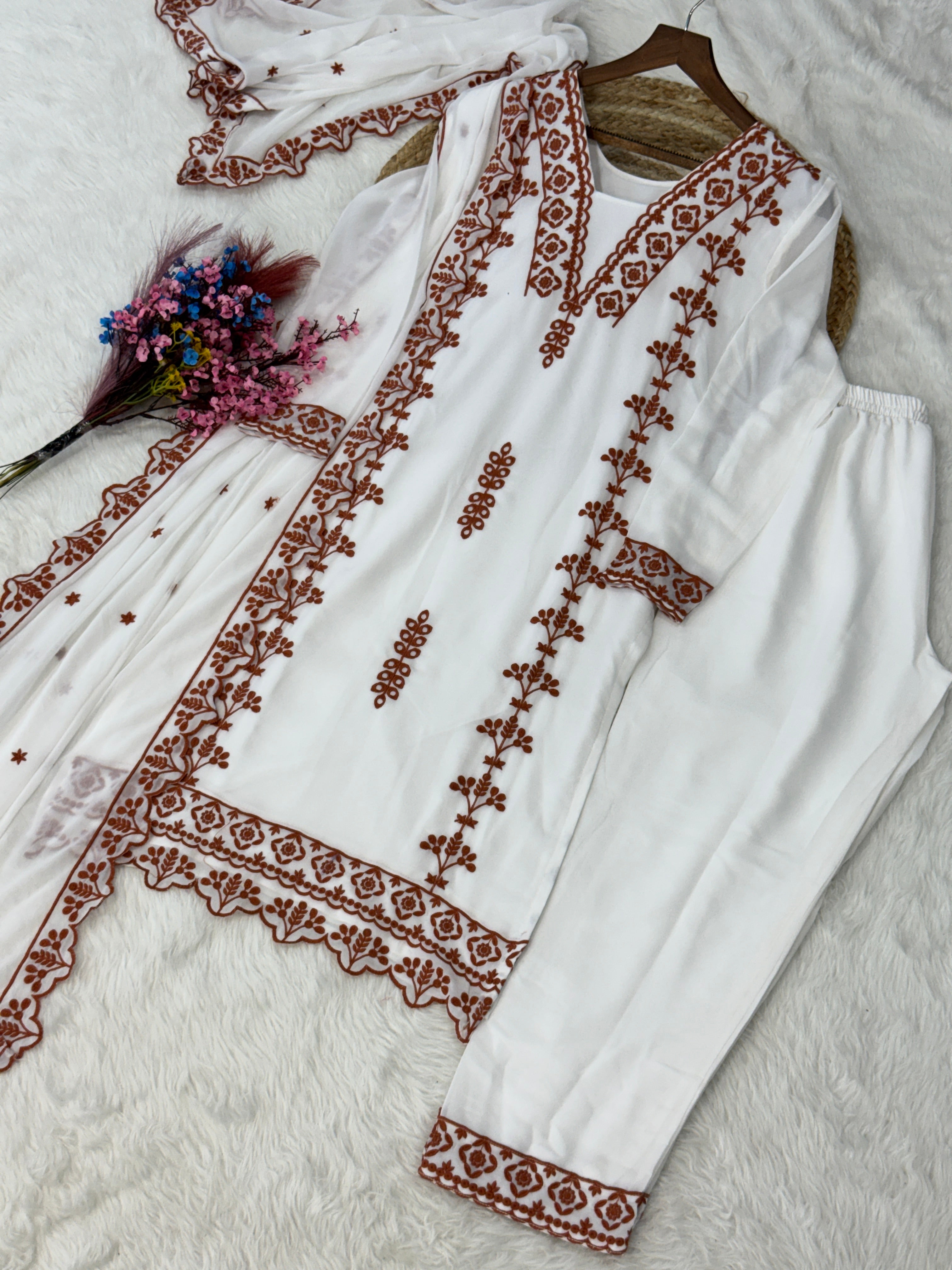 Women Embroidered Kurta Pant Set with Dupatta