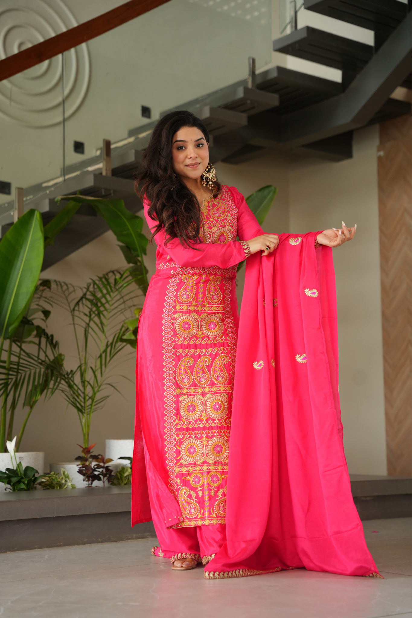 Designer Embroidered Kurta Pant Set with Dupatta