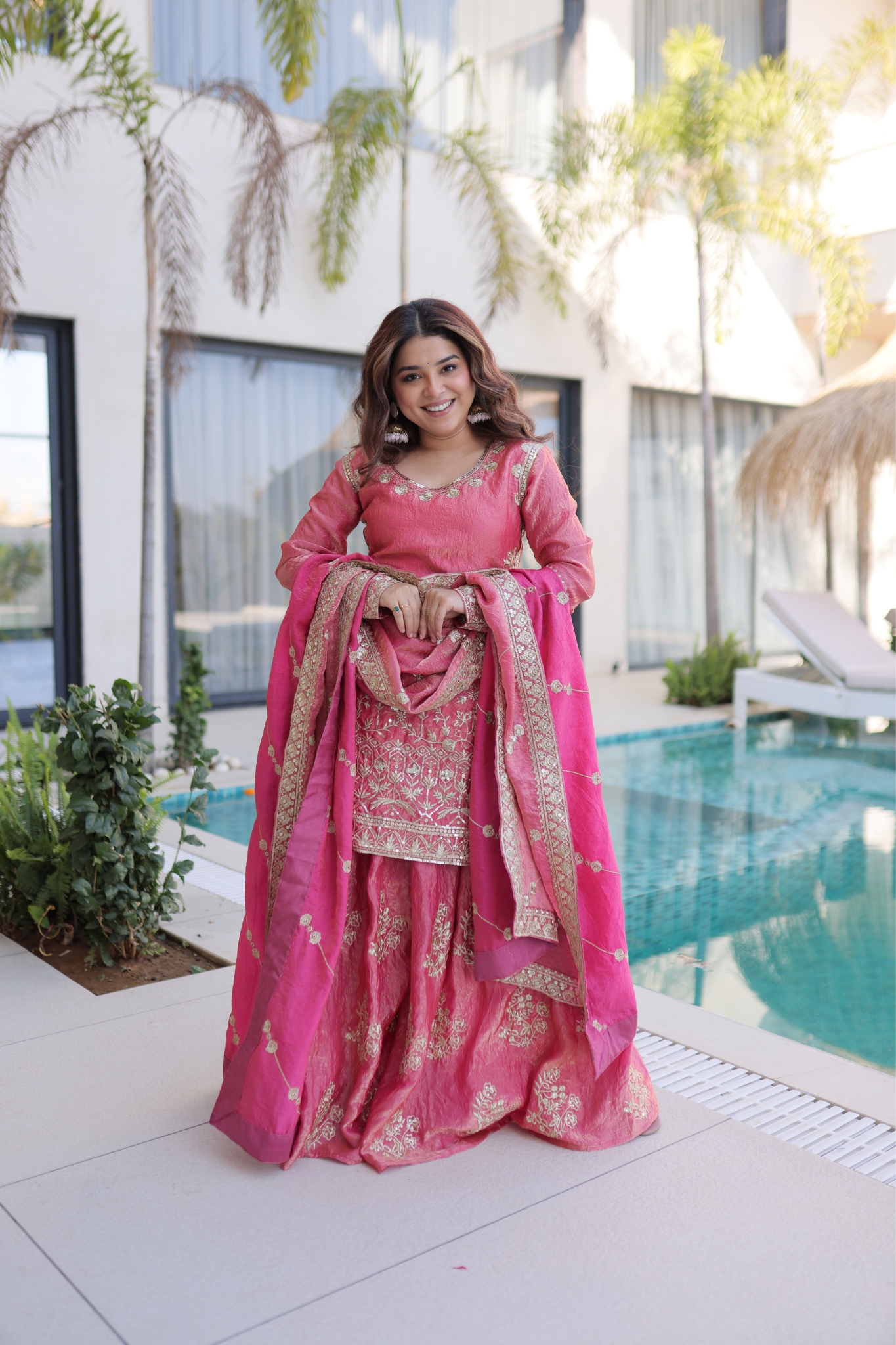 Women Embroidered Kurta Sharara Set with Dupatta
