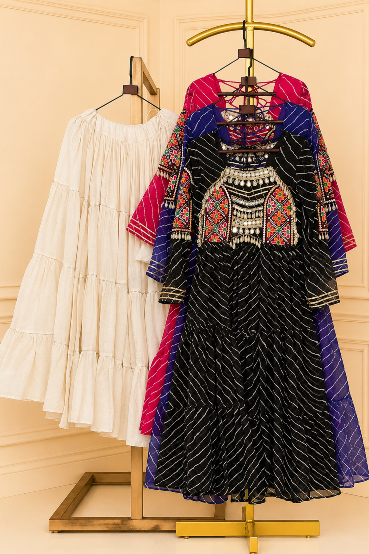 Women’s Ethnic Anarkali Gown with Bandhani Print & Kutchi Embroidery | Festive Wear