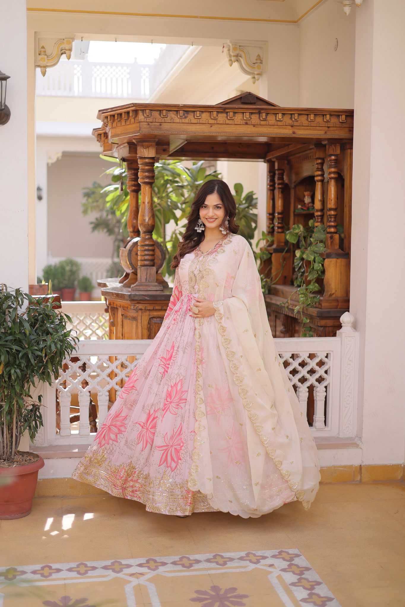 Women Floral Printed Anarkali Gown with Dupatta