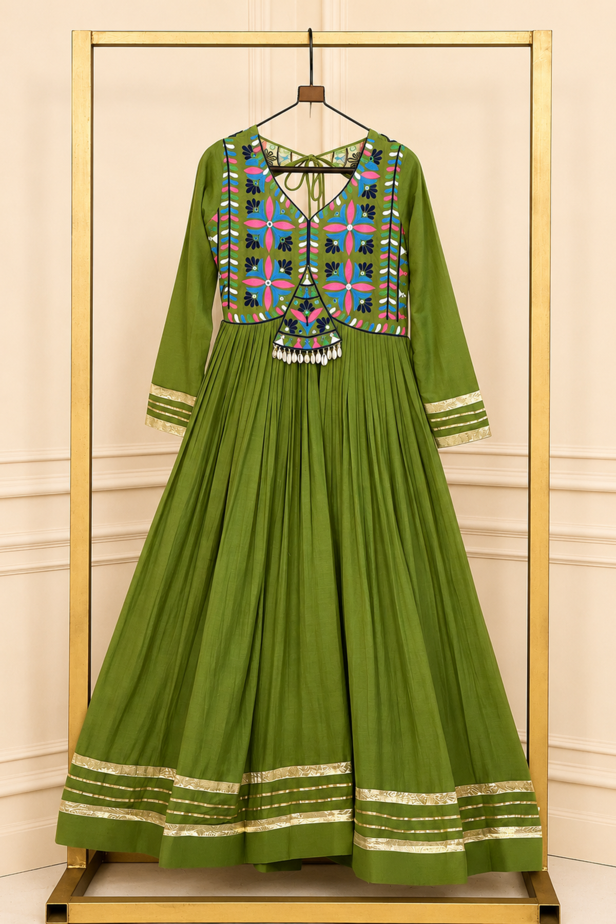 Women’s Designer Anarkali Gown with Embroidered Bodice & Gold Border | Festive Ethnic Wear