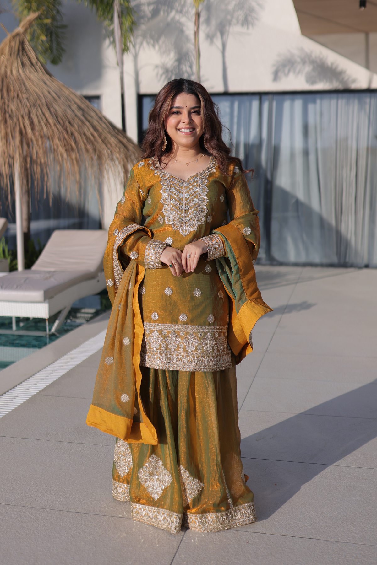 Women Festive Embroidered Muslin Silk Kurta Set with Dupatta