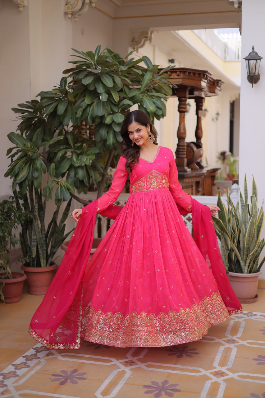 Women's Premium Embroidered Anarkali Gown with Dupatta
