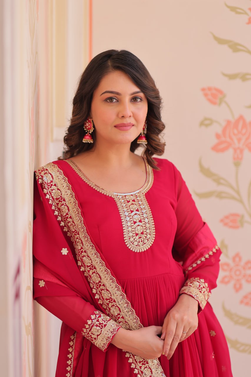 Women's Embroidered Georgette Anarkali Gown with Dupatta