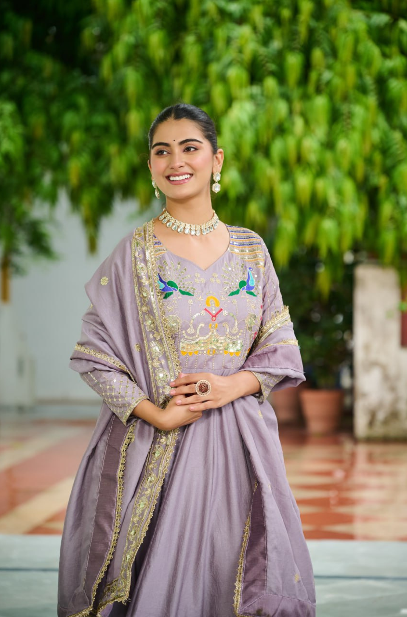 Women's Embroidered Anarkali Gown with Dupatta