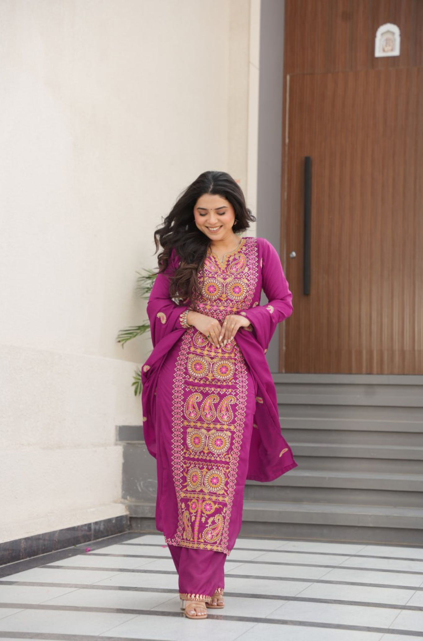 Designer Embroidered Kurta Pant Set with Dupatta