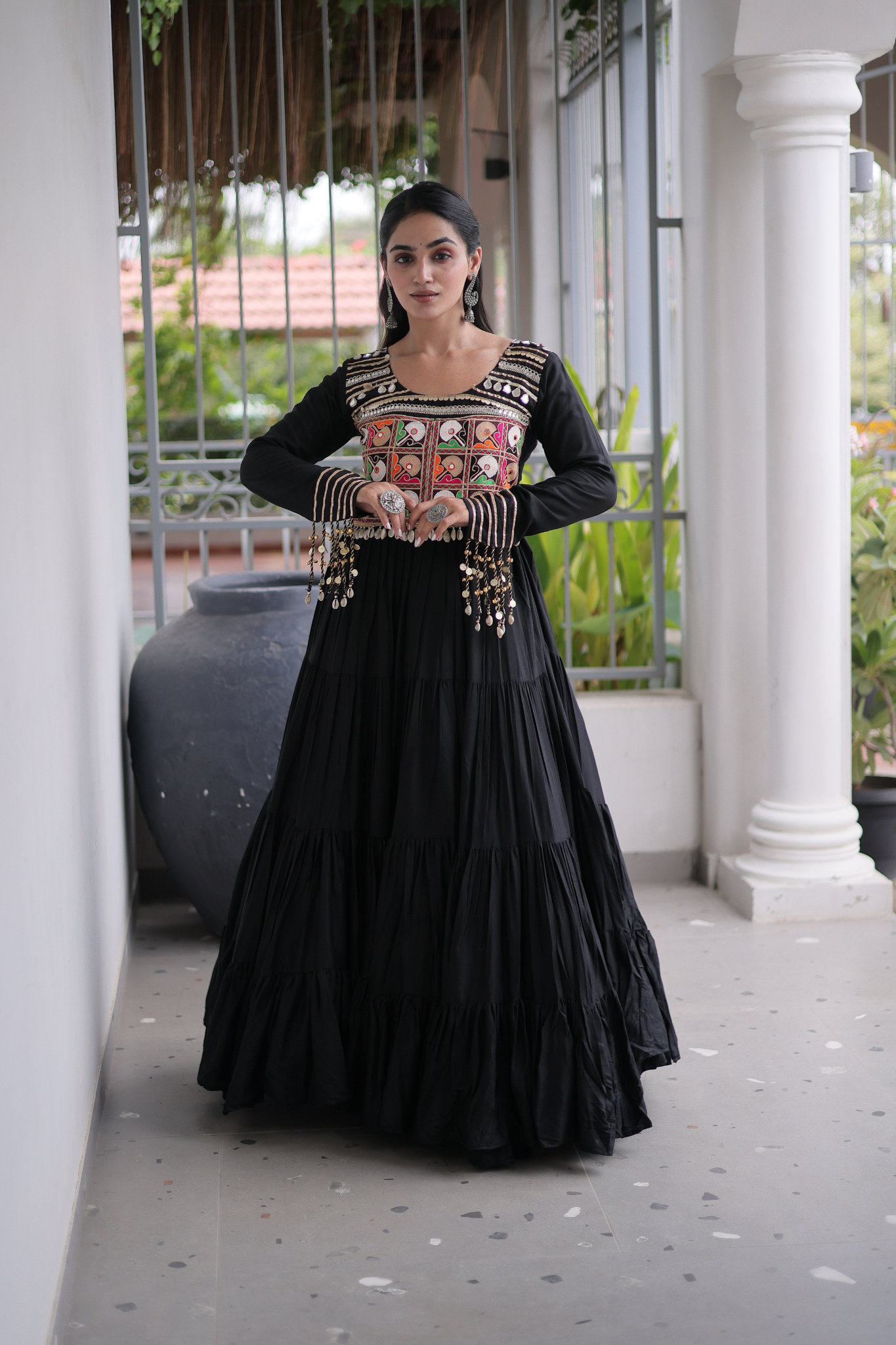 Women's Designer Kutchi Gamthi Embroidered Anarkali Gown