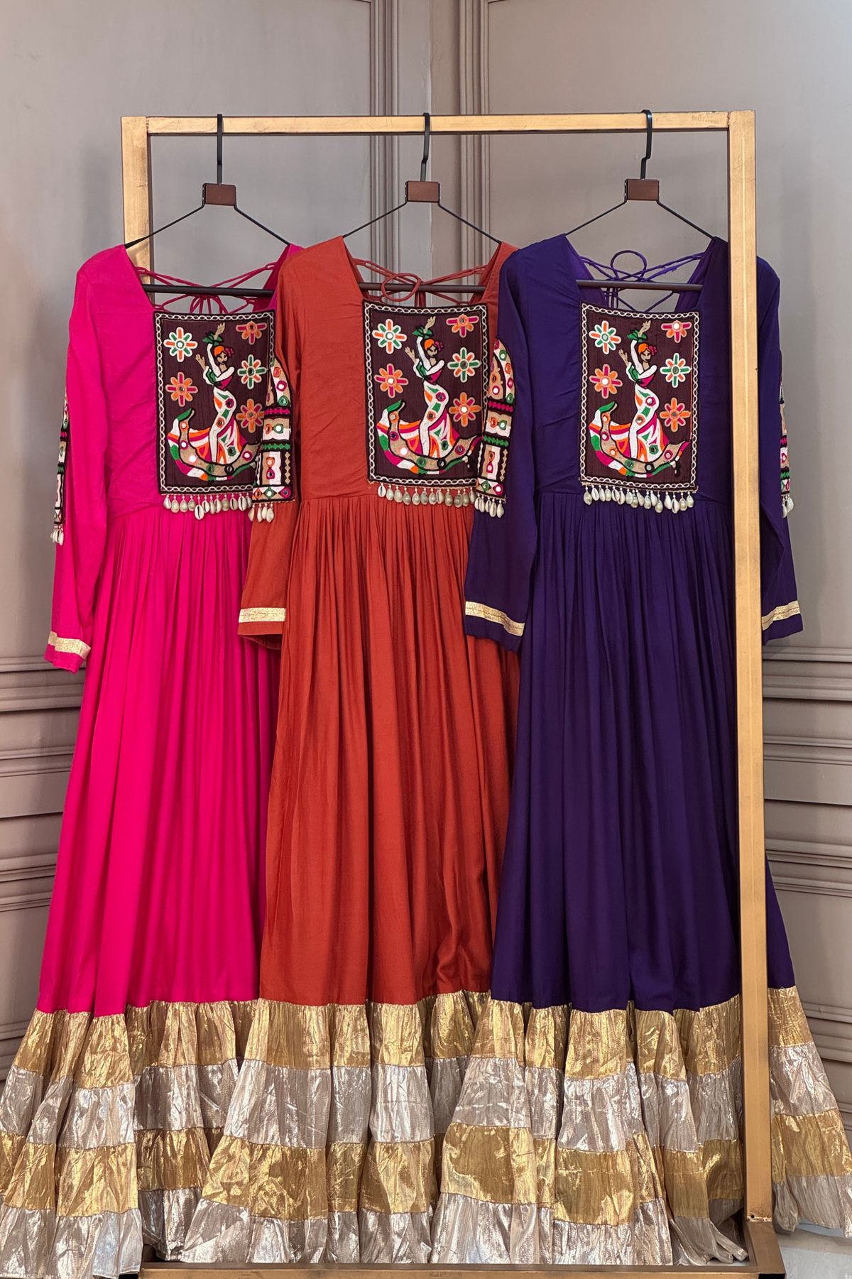 Navratri Special Embroidered Anarkali Gown with Foil Border & Flared Skirt