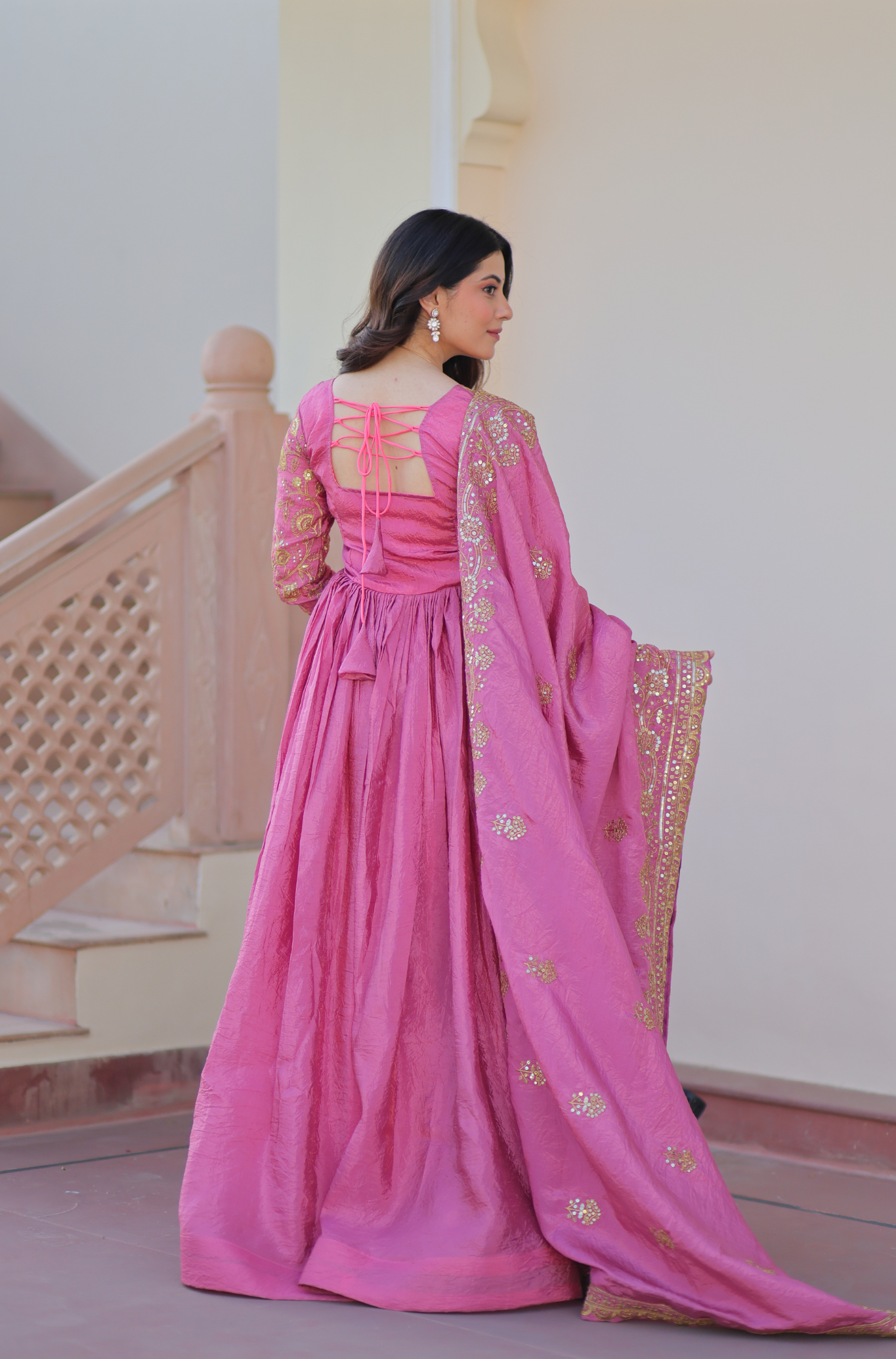 Women Embroidered Anarkali Gown with Dupatta