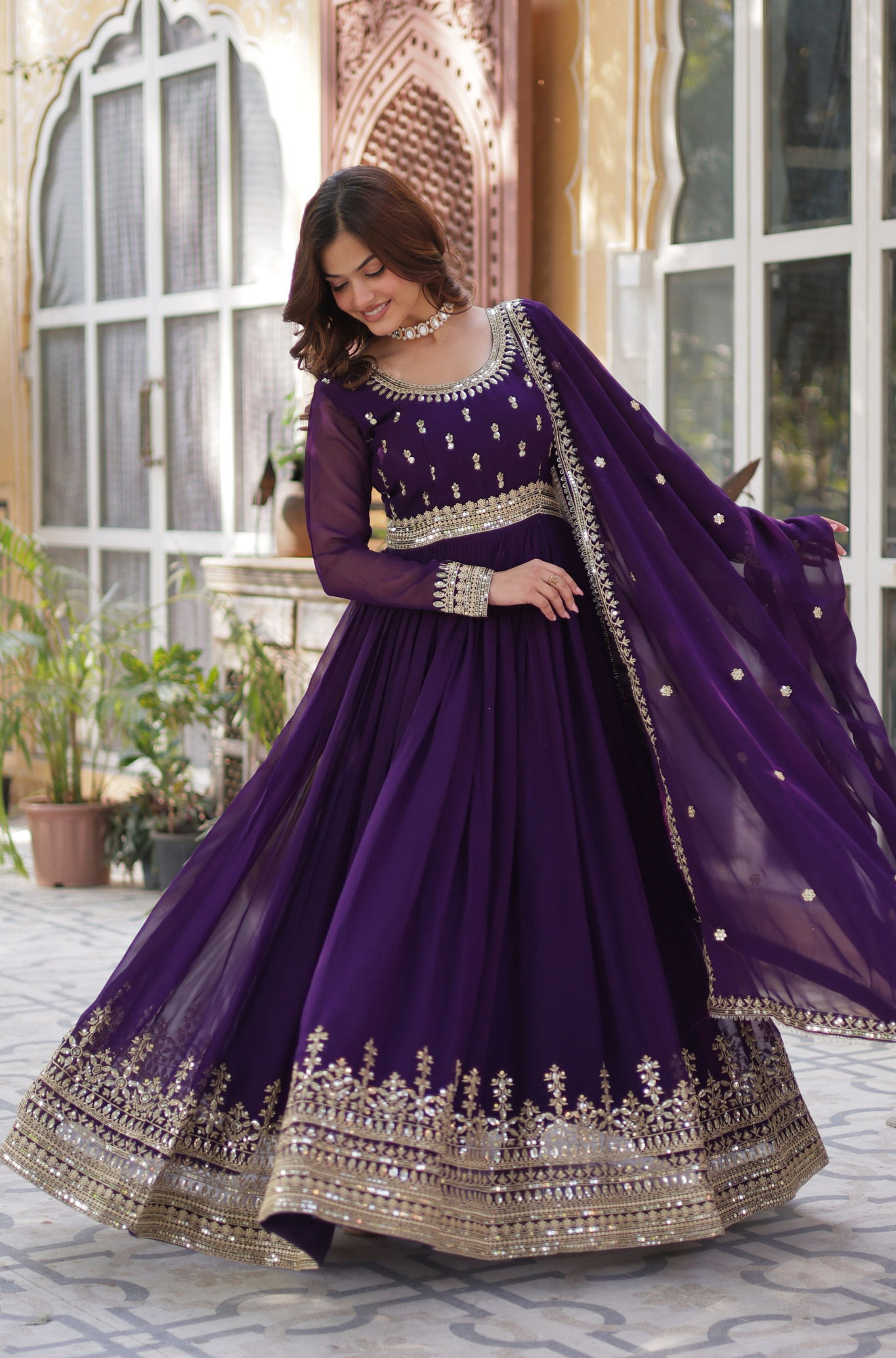 Women Embroidered Anarkali Gown with Dupatta