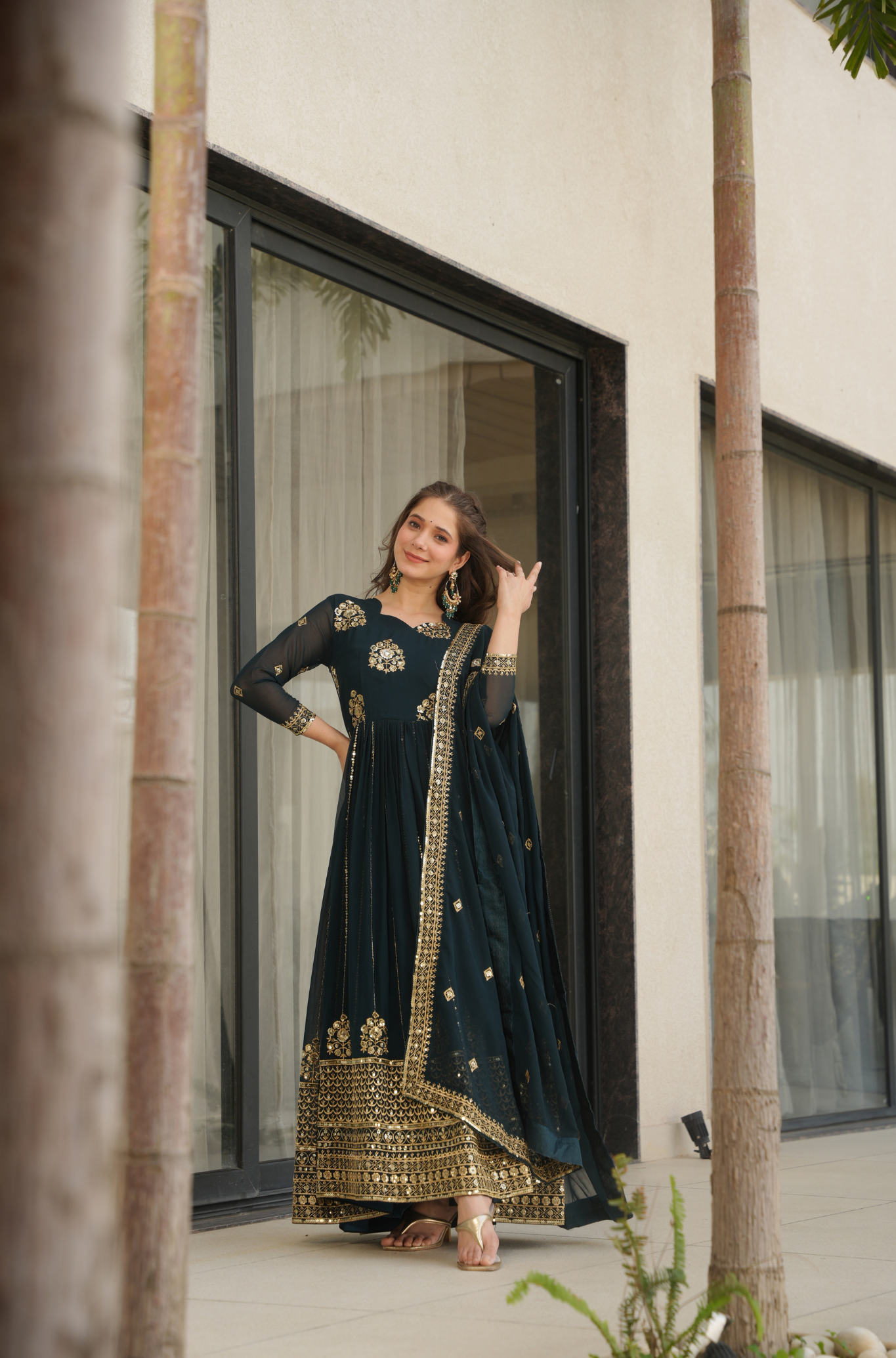 Women's Embroidered Anarkali Gown with Dupatta