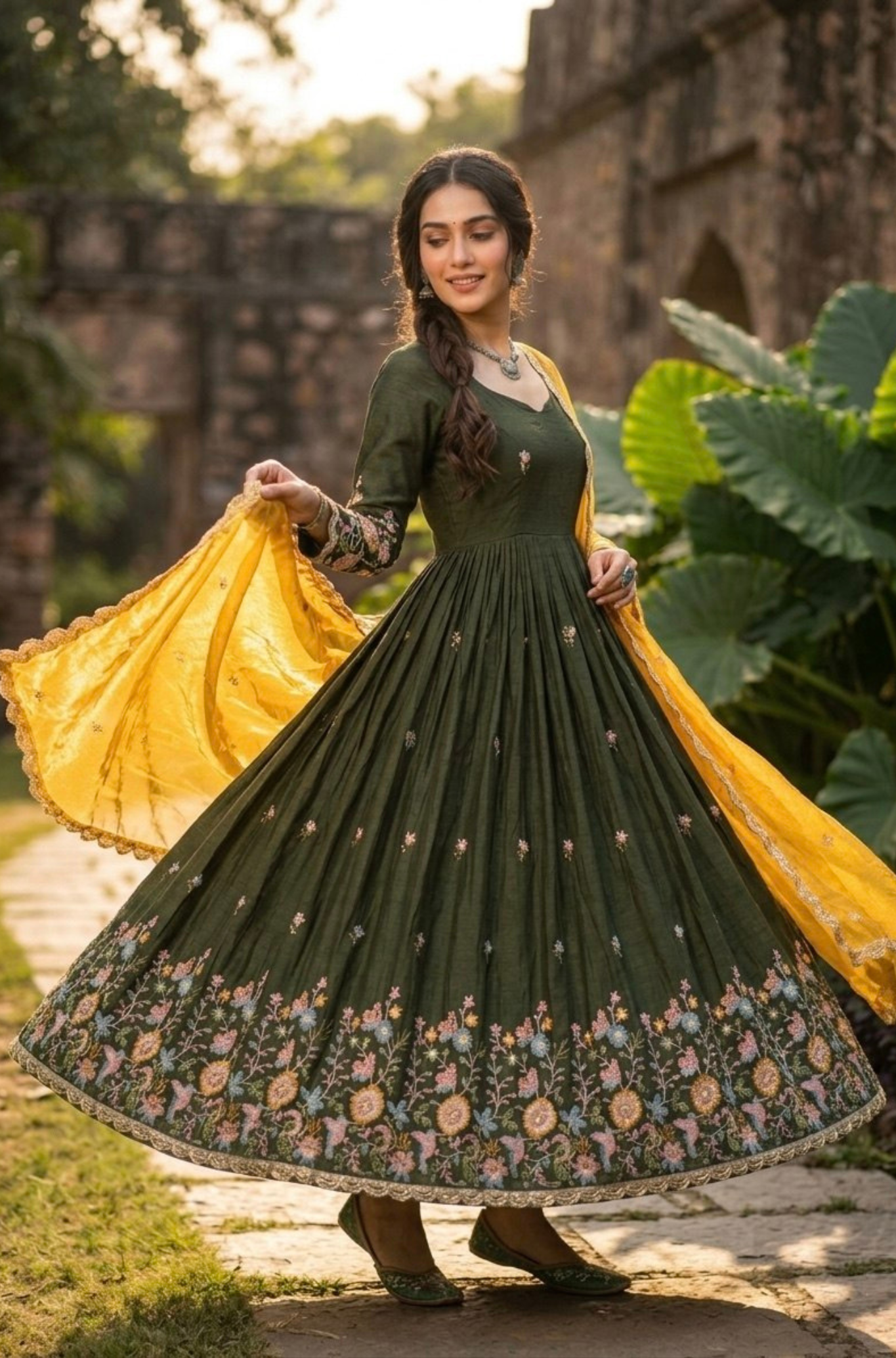 Women Designer Heavy Sequins & Embroidered Anarkali Gown Set With Dupatta