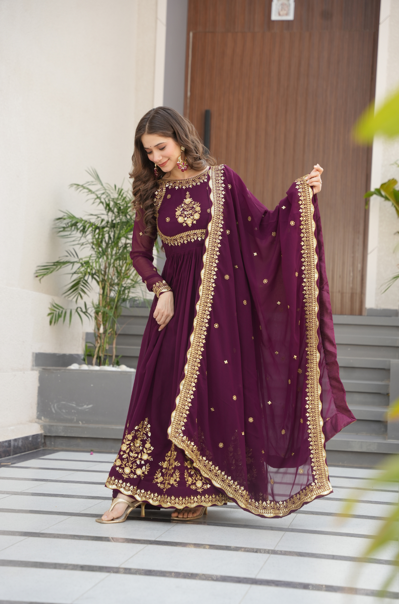 Women Embroidered Anarkali Gown with Dupatta