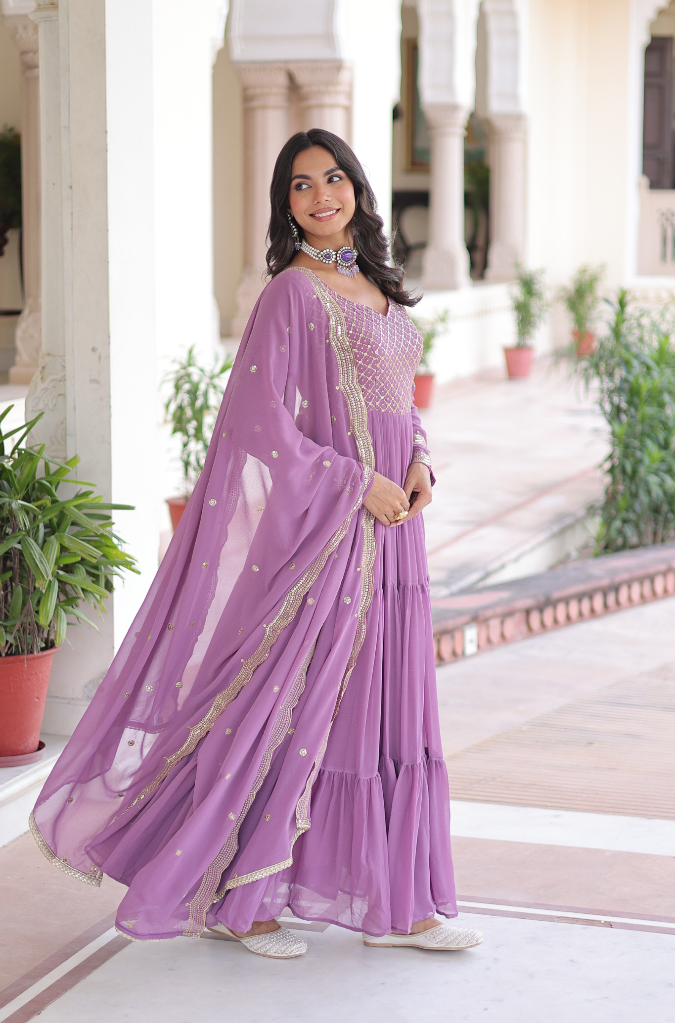 Women's Designer Embroidered Anarkali Gown with Dupatta