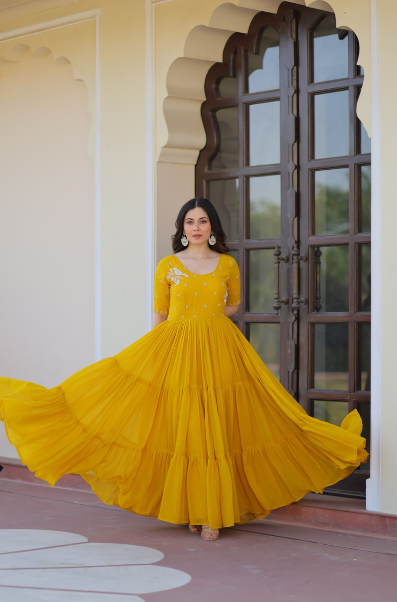 Women's Embroidered Anarkali Gown with Dupatta