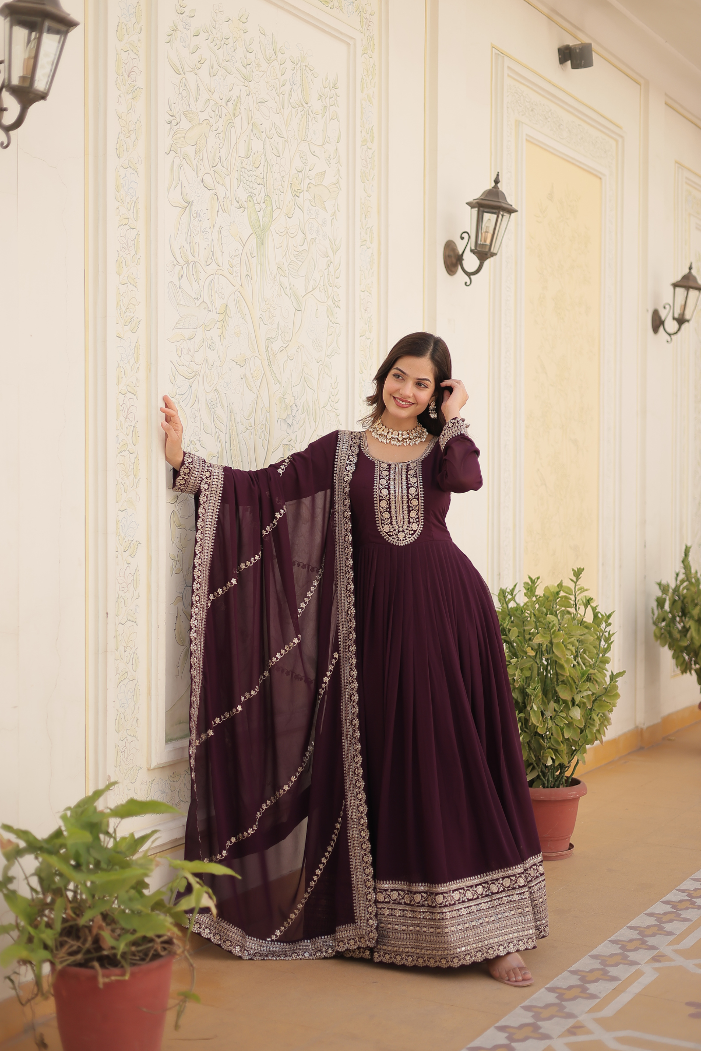 Women's Designer Embroidered Anarkali Gown with Dupatta