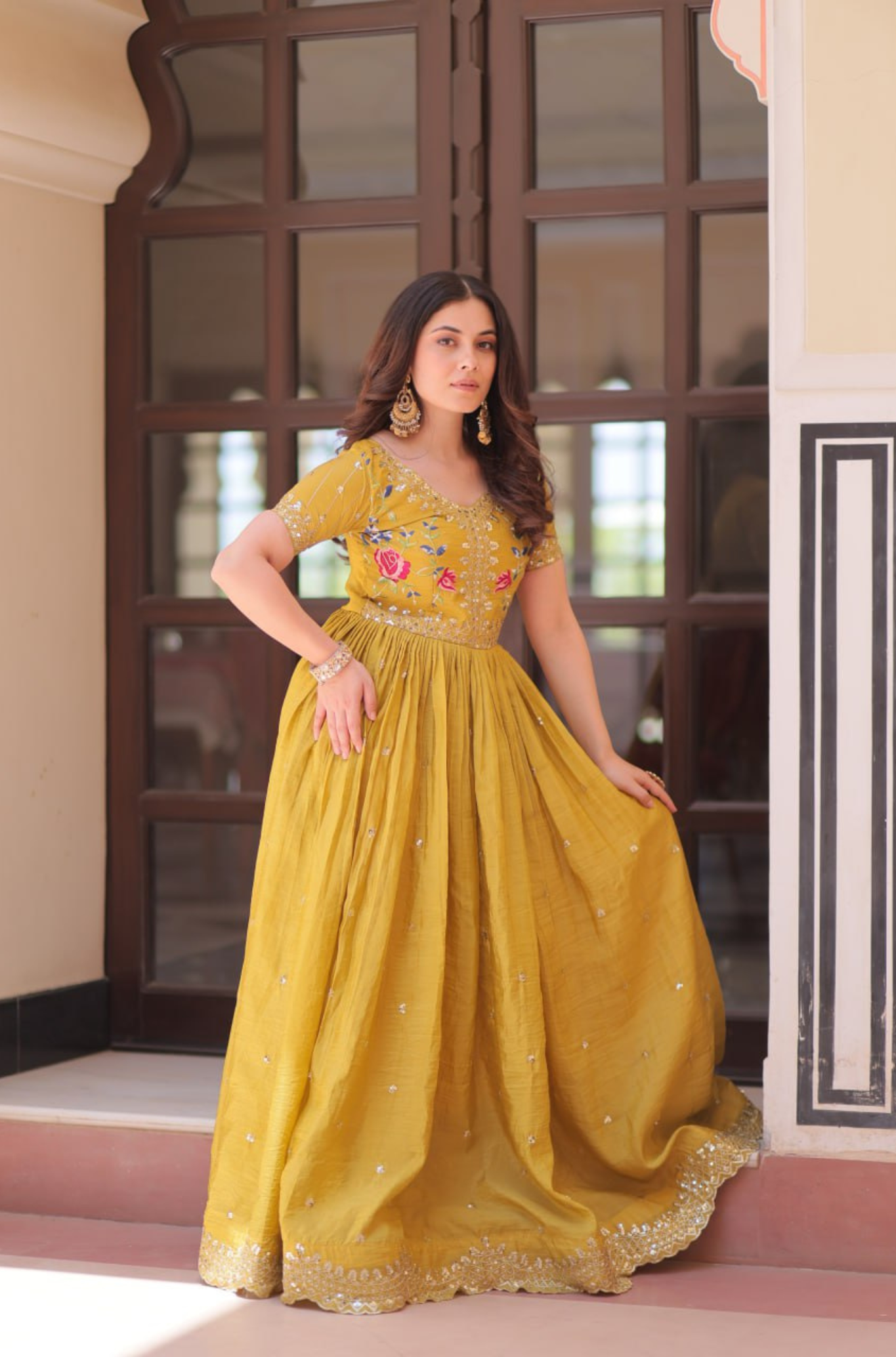 Women’s Floral Embroidered Anarkali Gown Dress