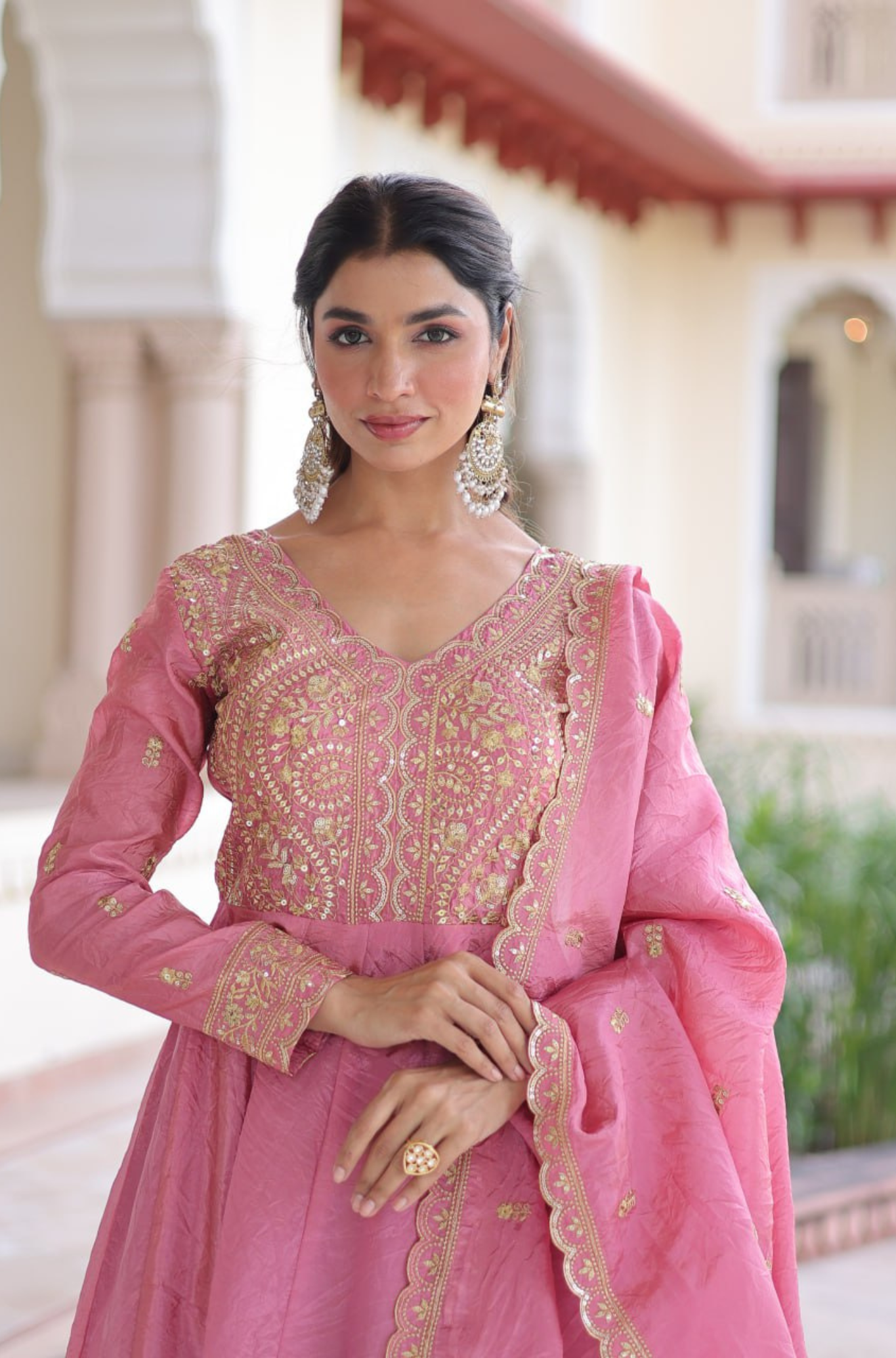 Women's Embroidered Anarkali Gown Set with Dupatta