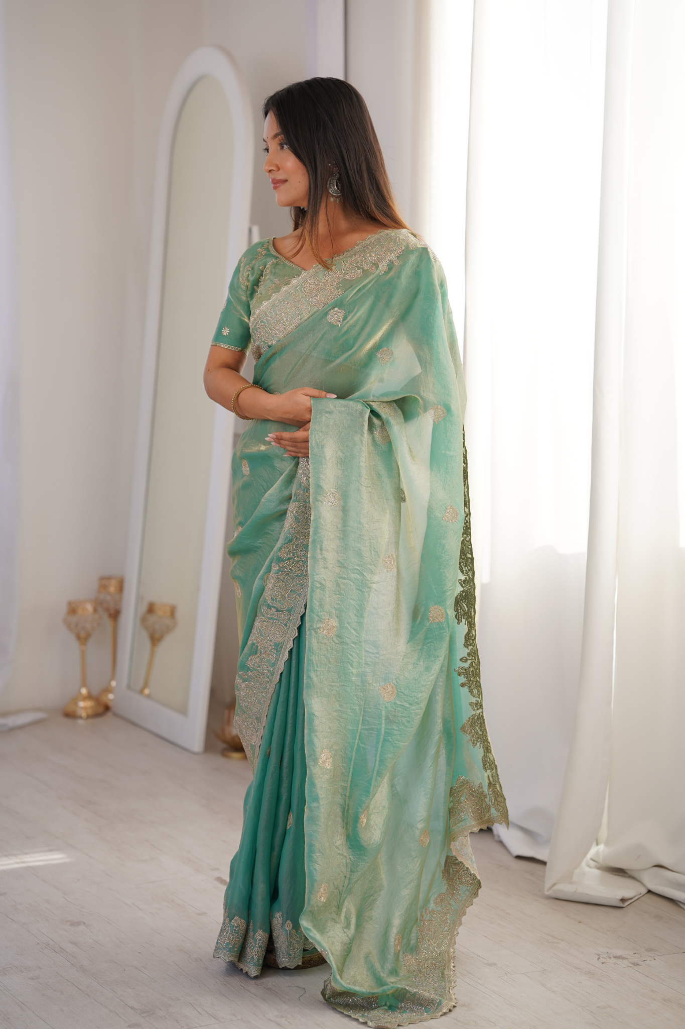Women Designer Organza Saree with Heavy Embroidered Border