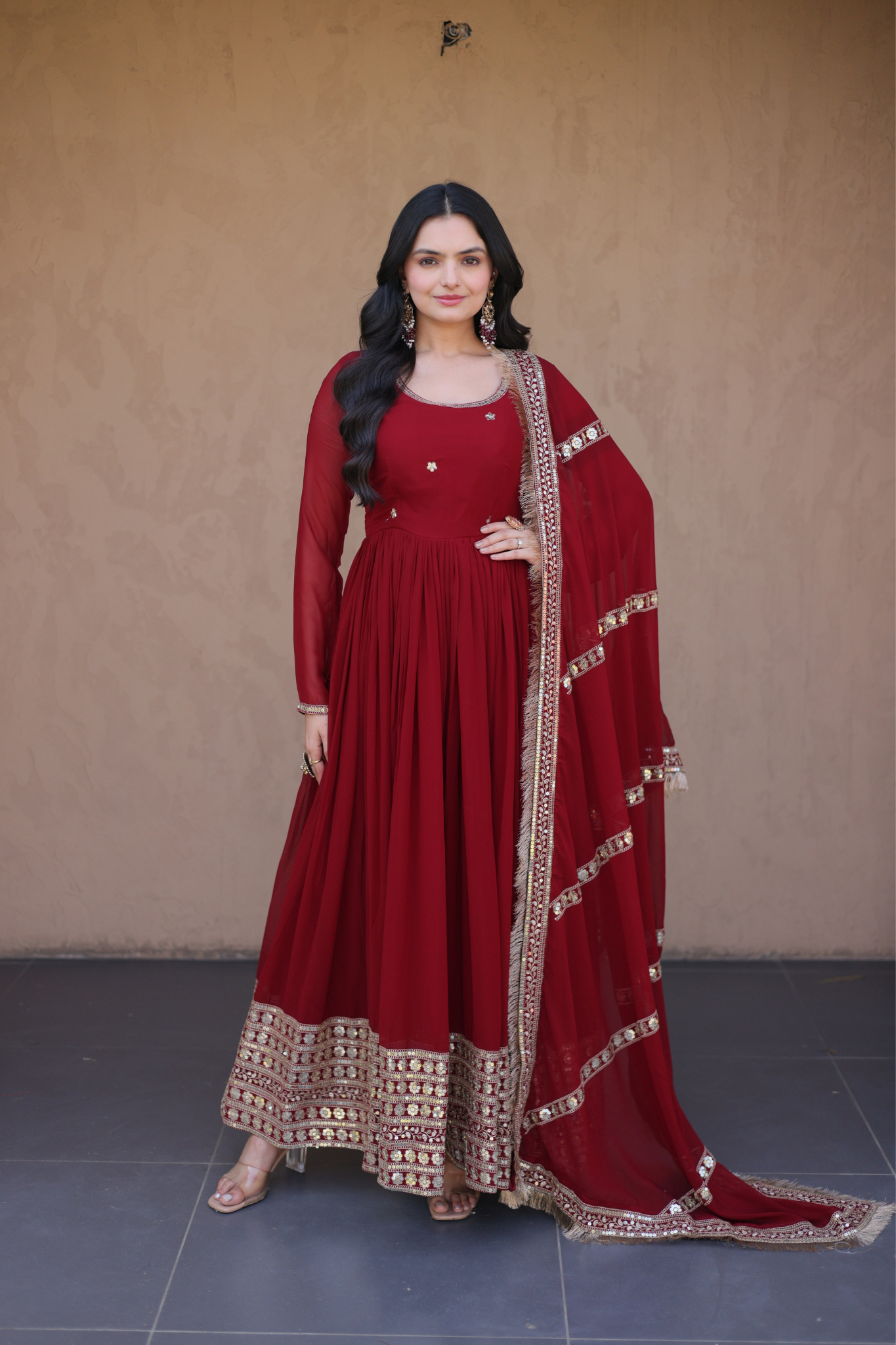 Women's Embroidered Anarkali Gown with Dupatta