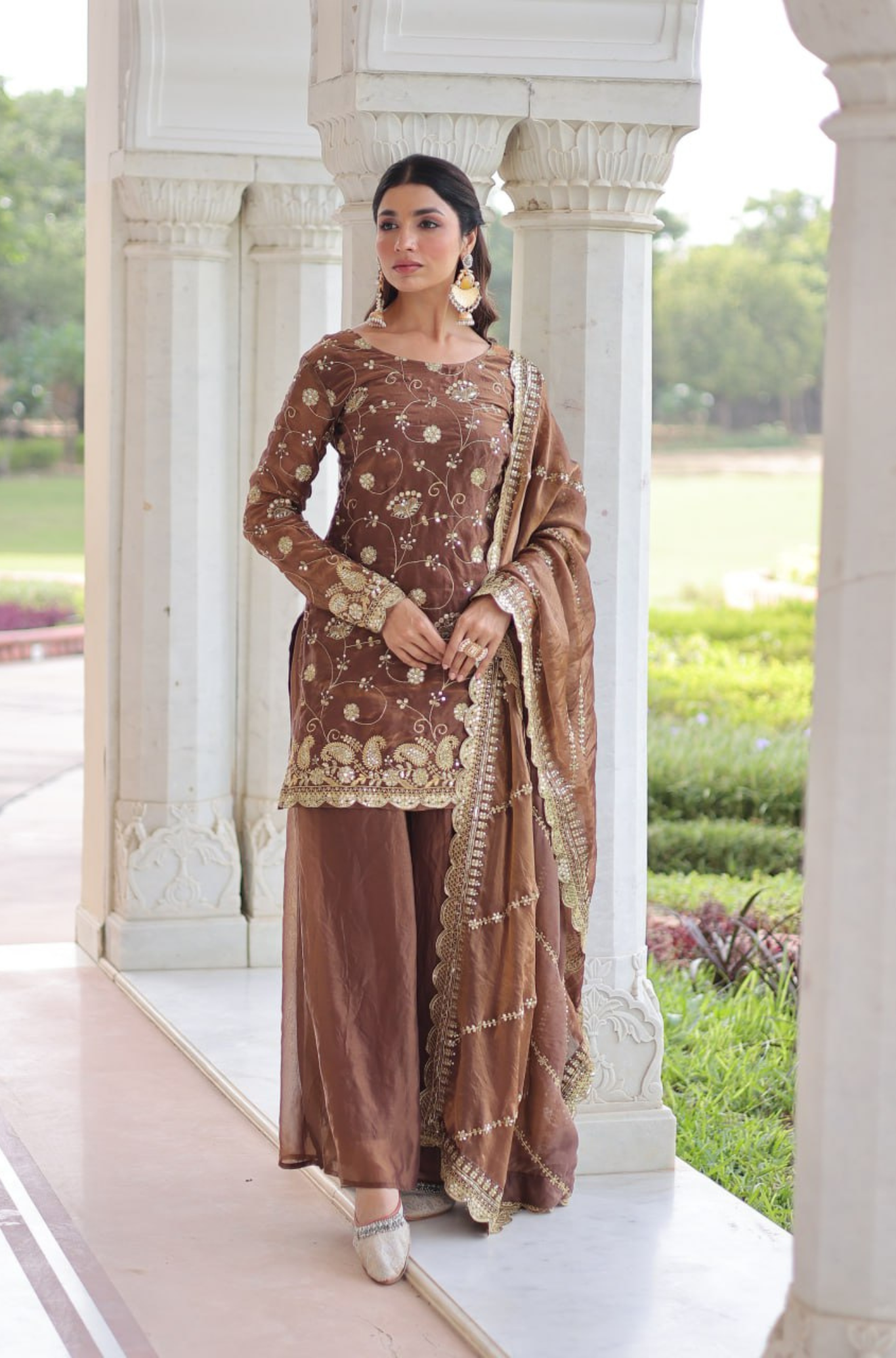 Women's Embroidered Sharara Suit Set with Dupatta