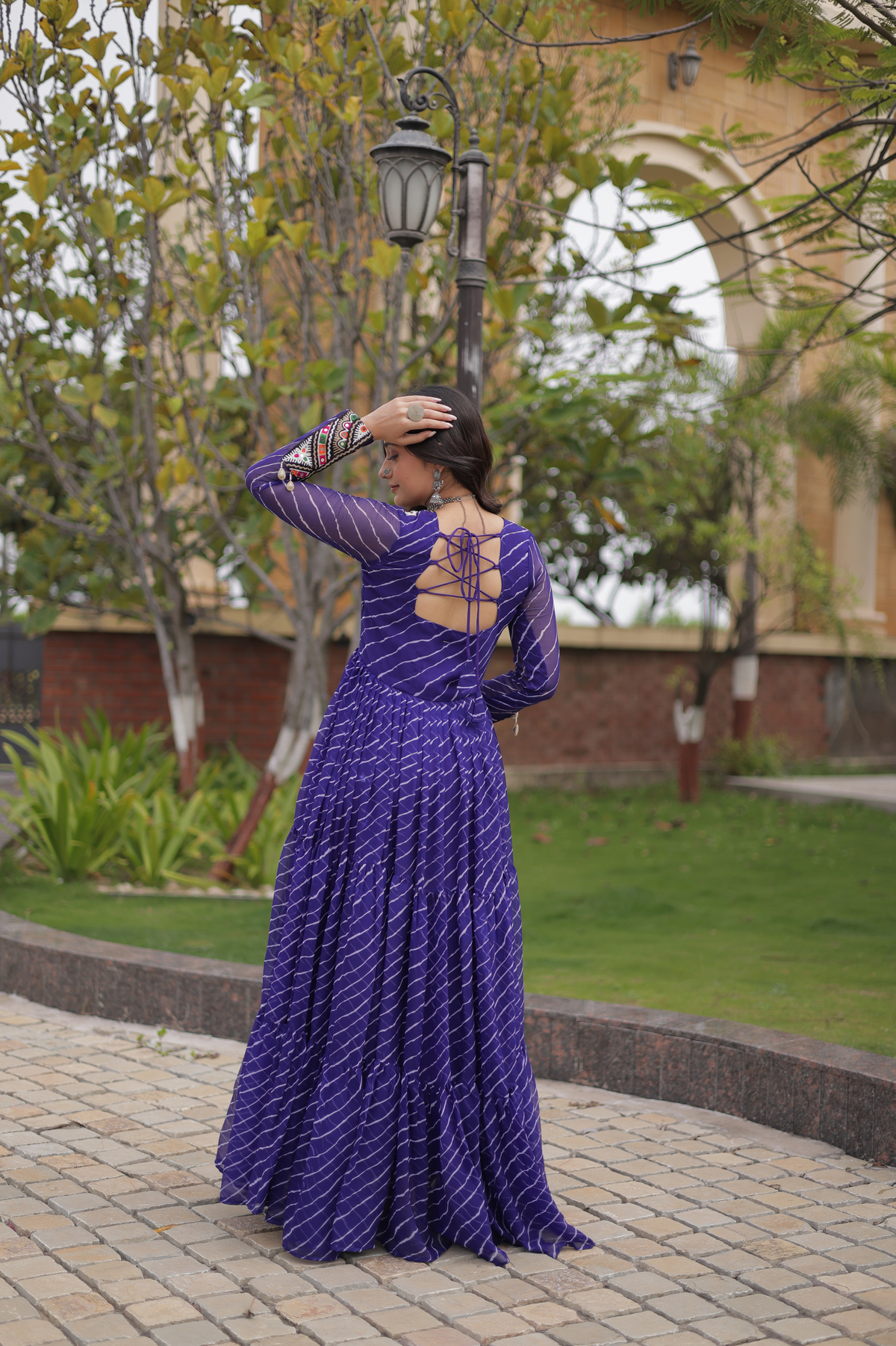 Designer Printed Anarkali Gown with Embroidered Yoke & Flared Skirt