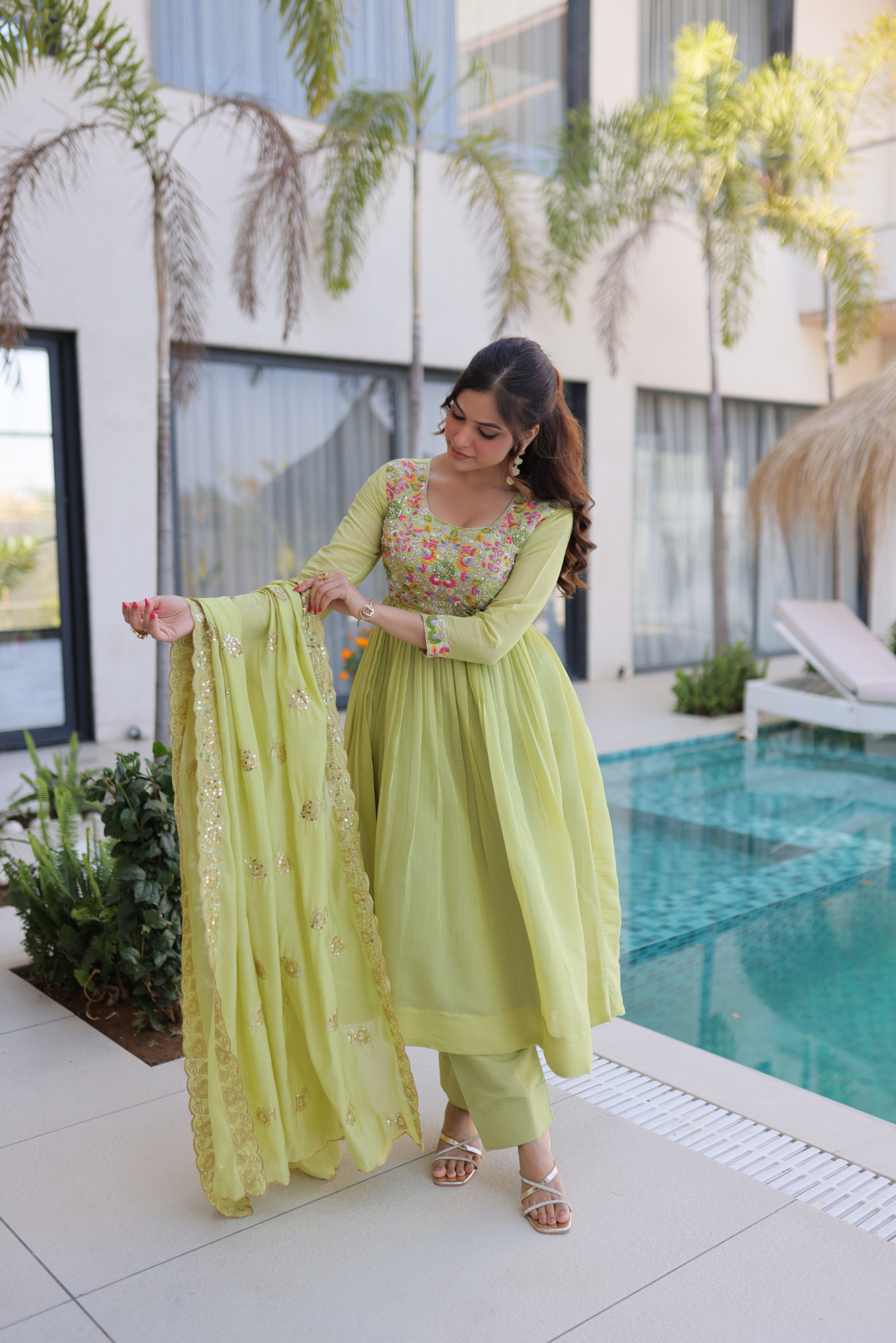 Women's Designer Embroidered Anarkali Suit Set with Dupatta