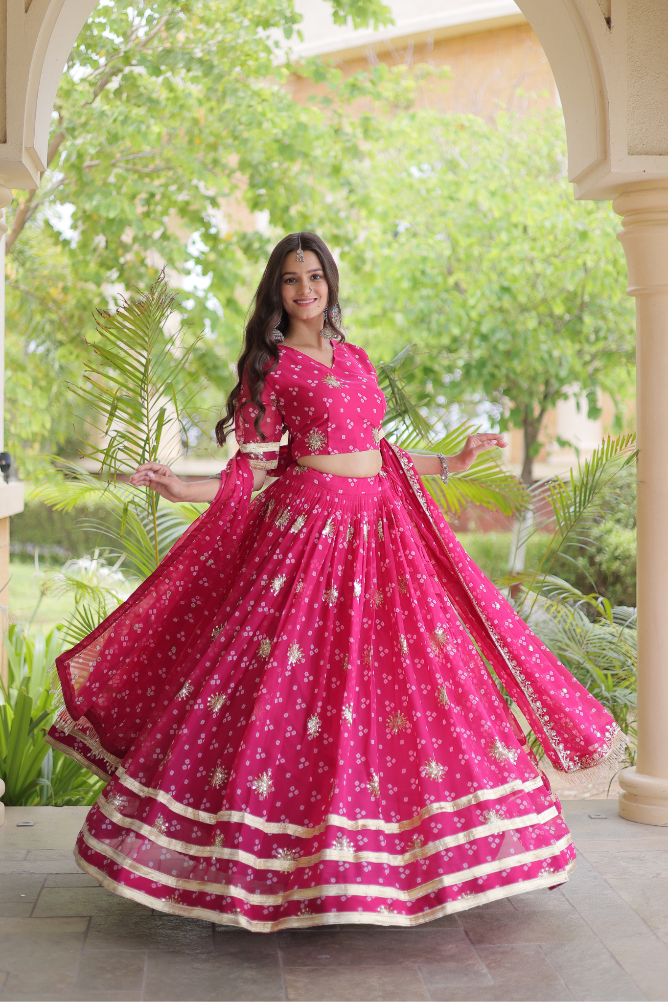 Women's [Color] Bandhani Printed Lehenga Choli with Dupatta