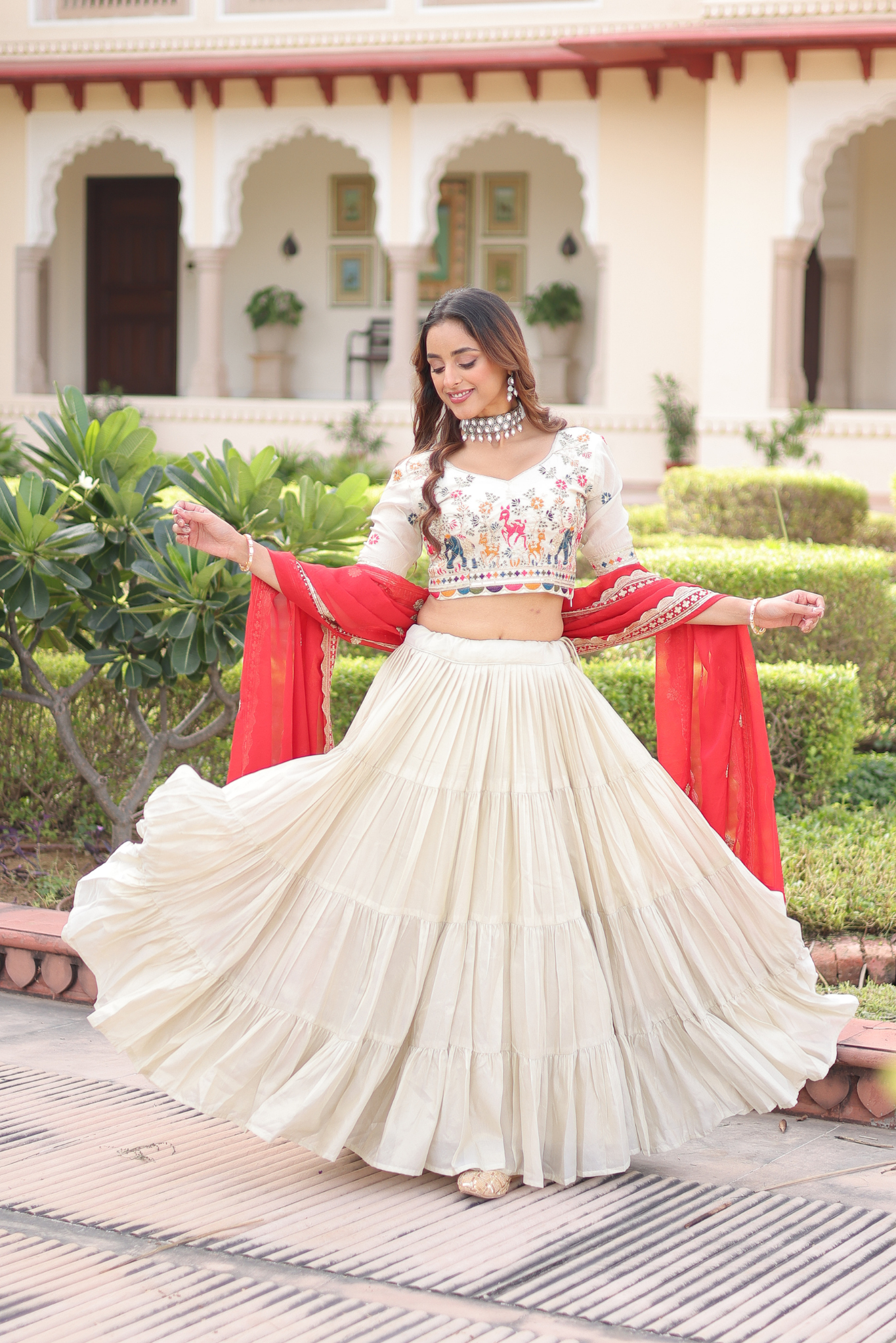 Women's Ivory Embroidered Lehenga Choli with Dupatta Lehenga Set