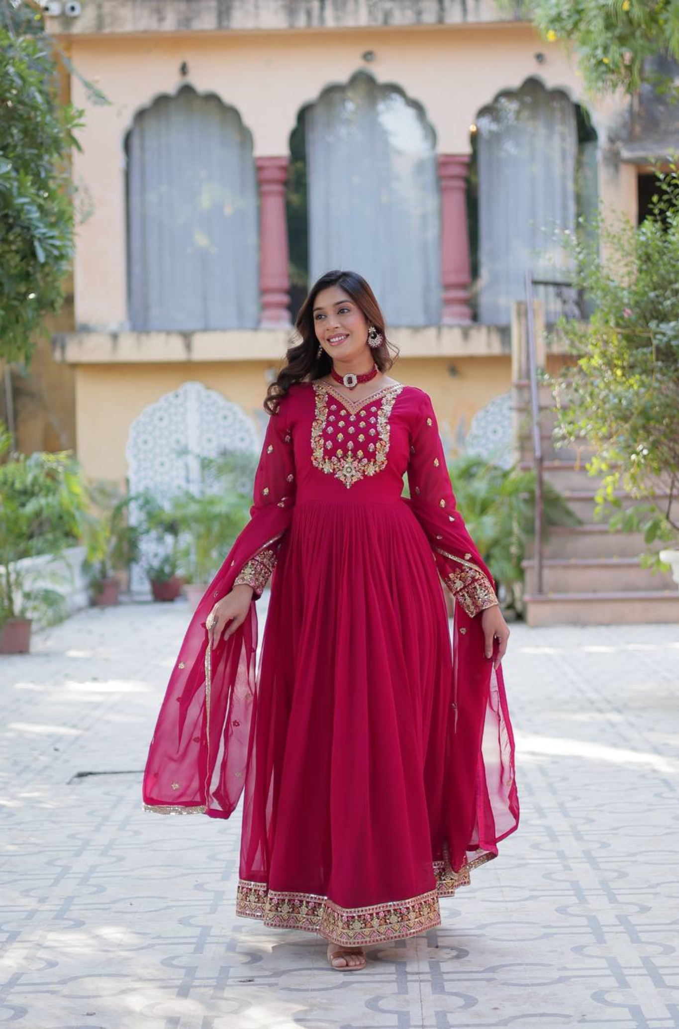 Women's Embroidered Anarkali Gown Set with Dupatta