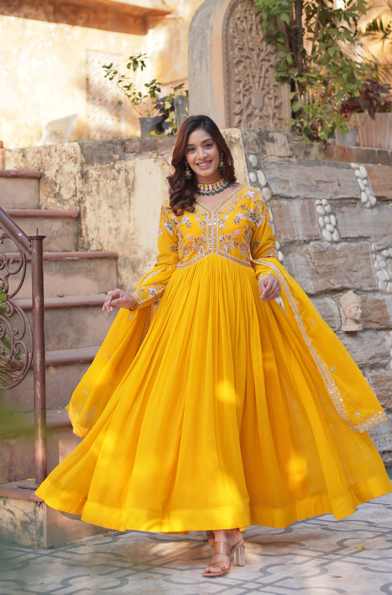 Women Embroidered Anarkali Gown Set with Dupatta