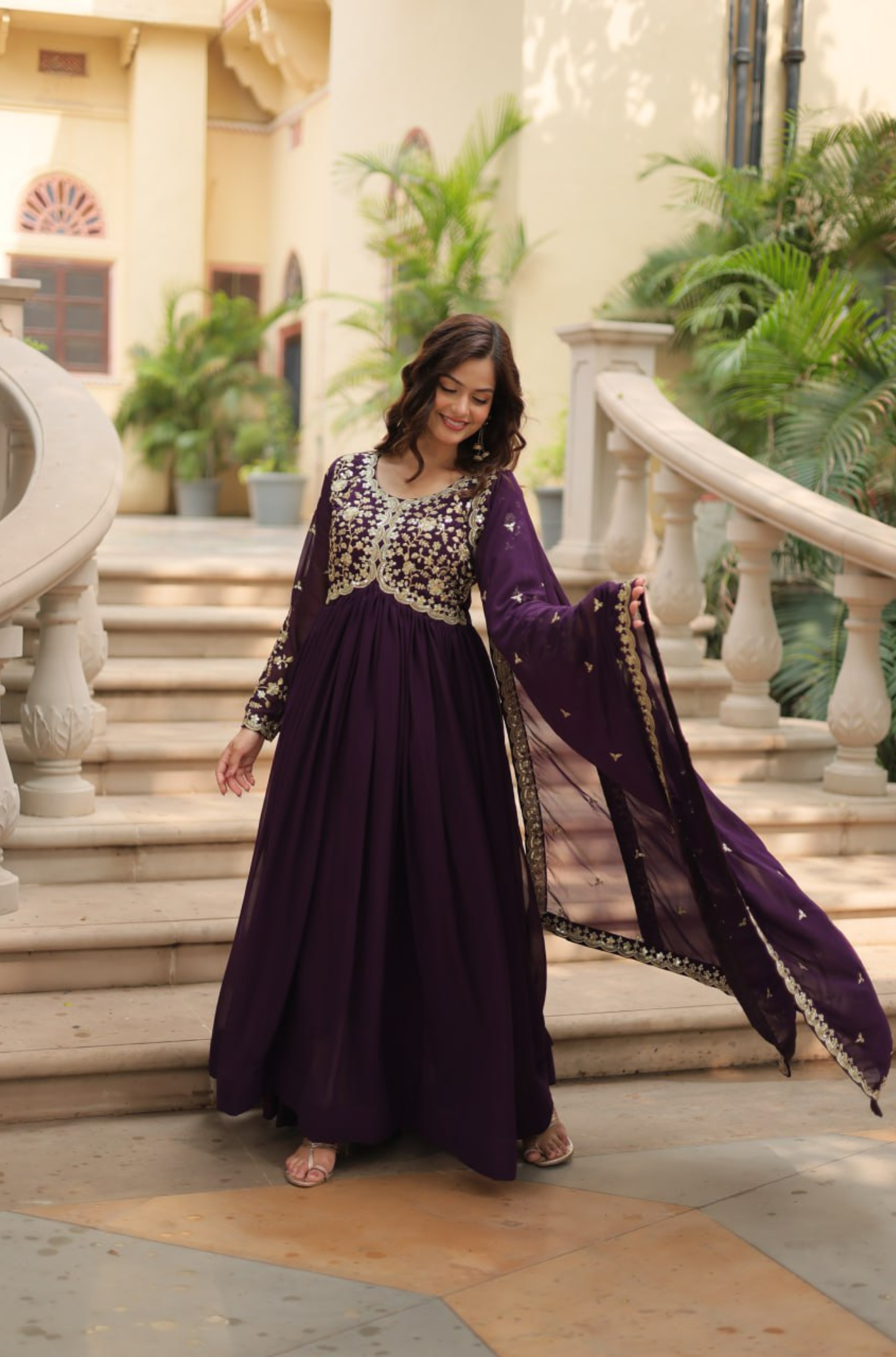Women's Embroidered Anarkali Gown with Dupatta