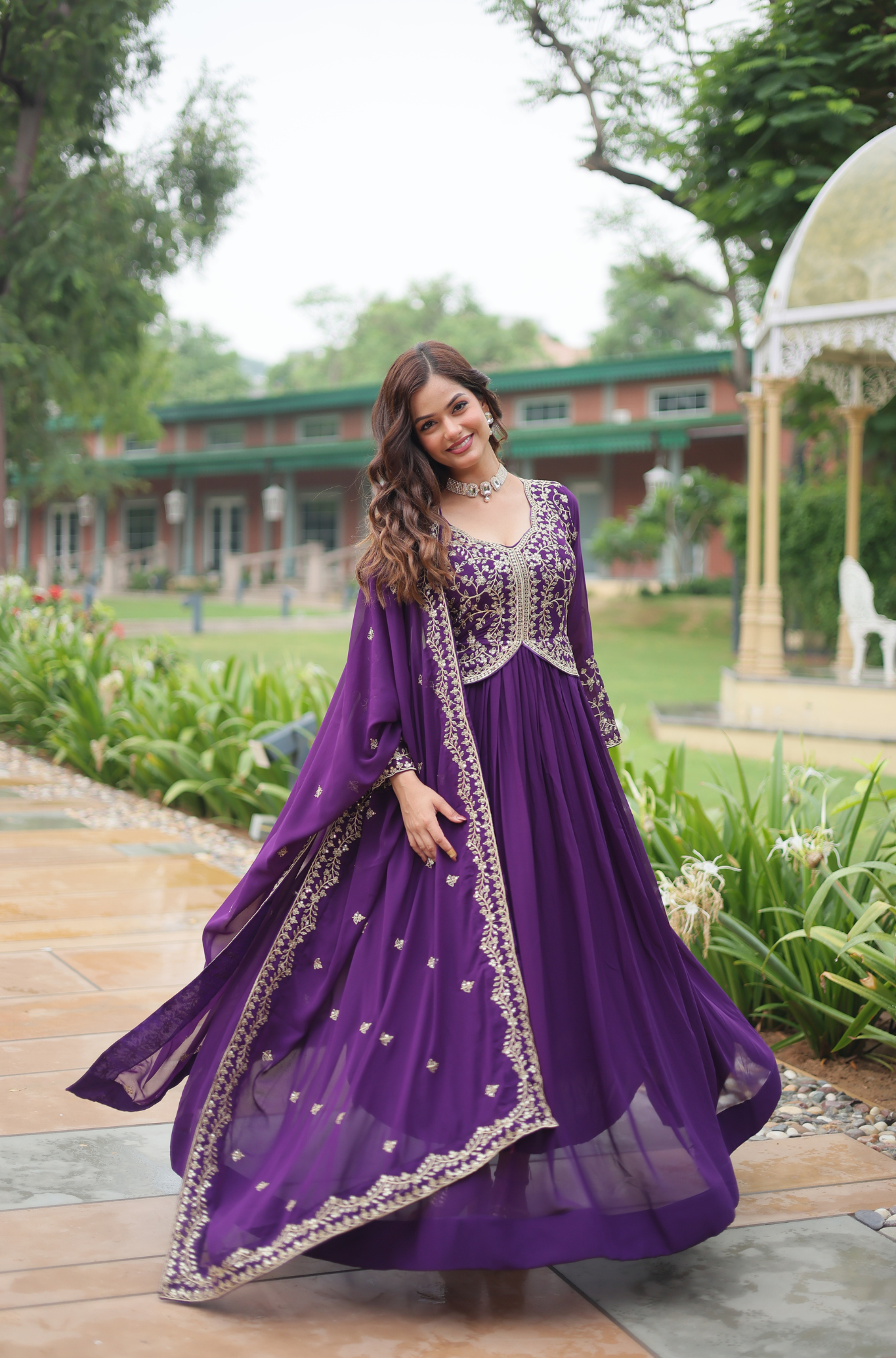 Women Embroidered Anarkali Gown with Dupatta