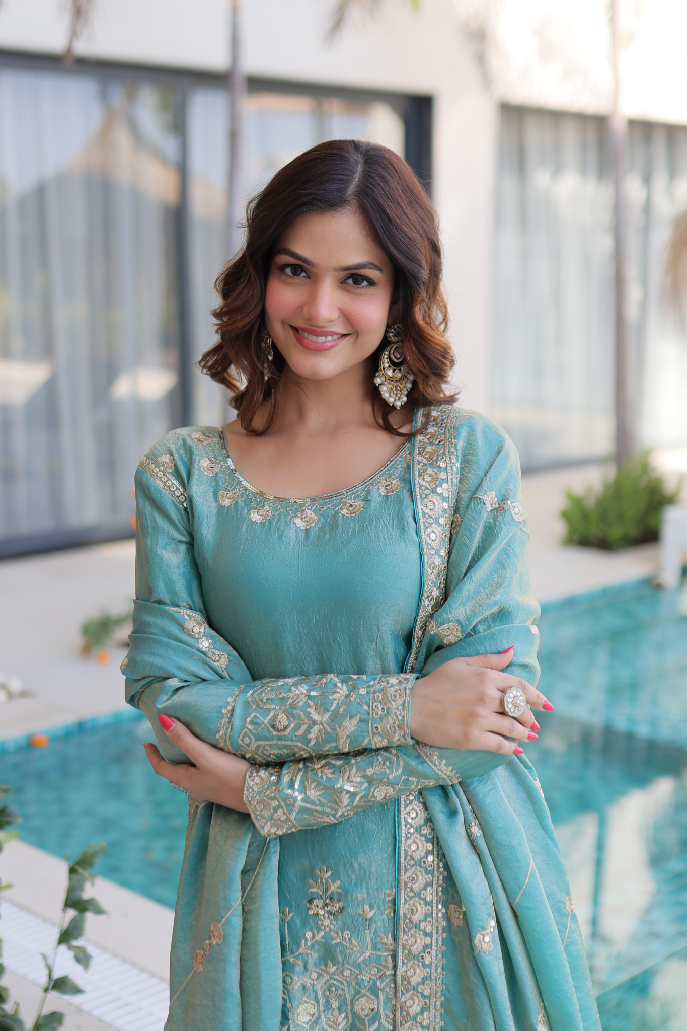 Women Embroidered Kurta Sharara Set with Dupatta