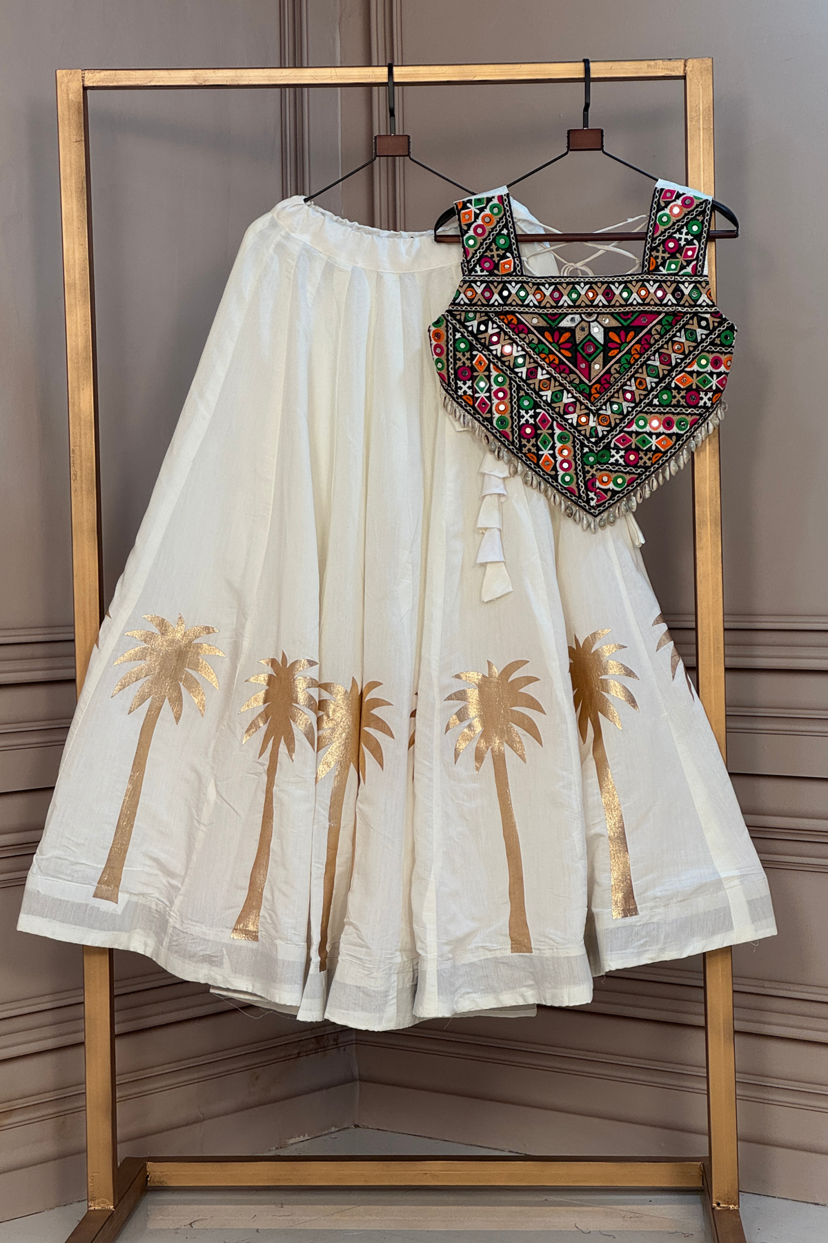 Navratri Special Foil Printed Lehenga Choli with Mirror Work & Flared Skirt
