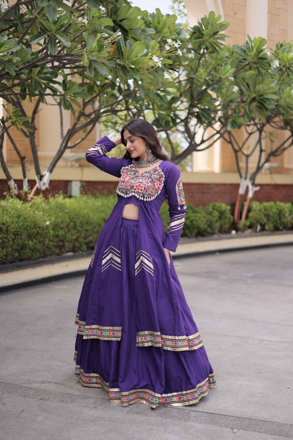 Women’s Embroidered Anarkali kurta with Flared Skirt Set