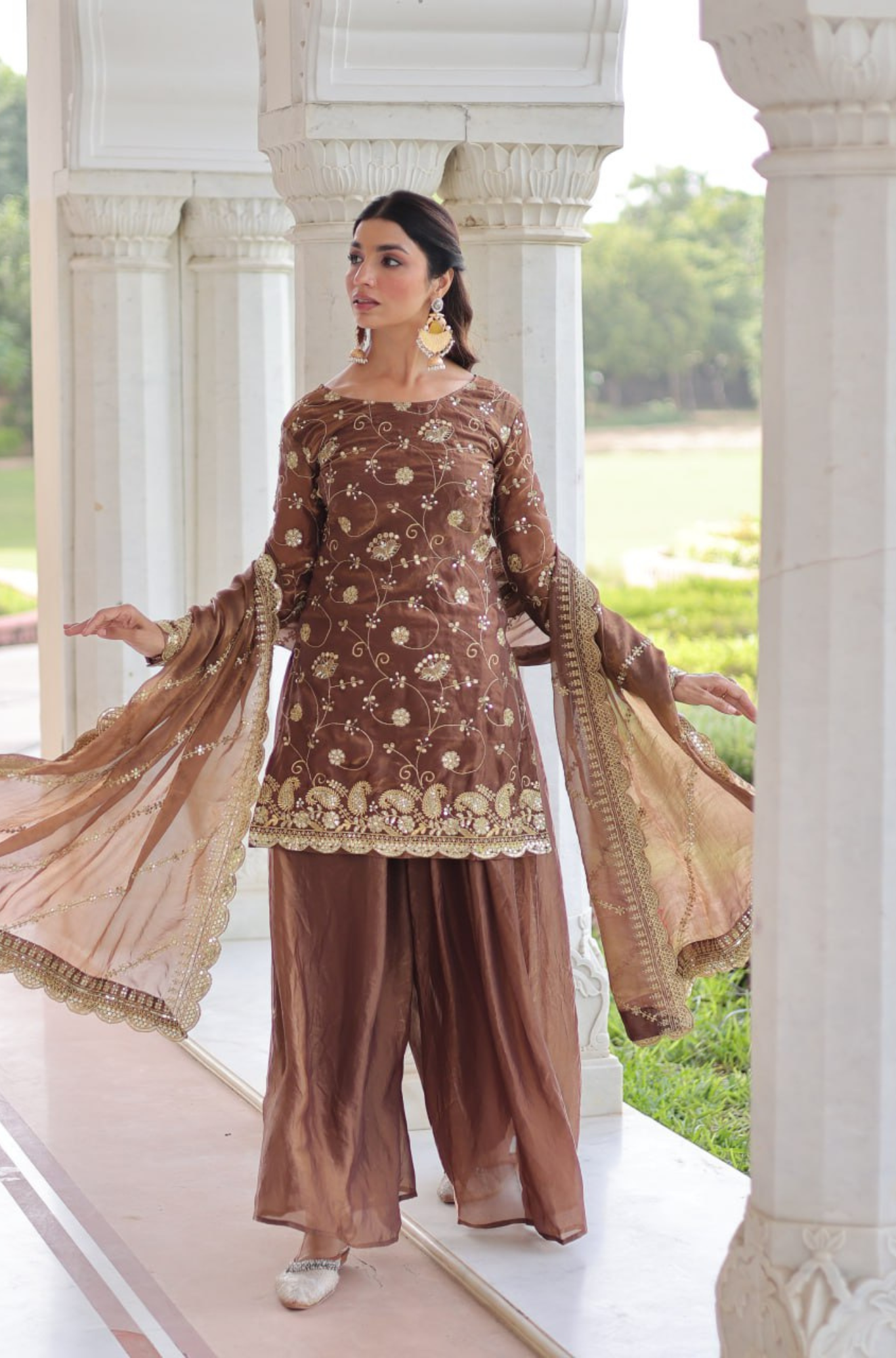 Women's Embroidered Sharara Suit Set with Dupatta