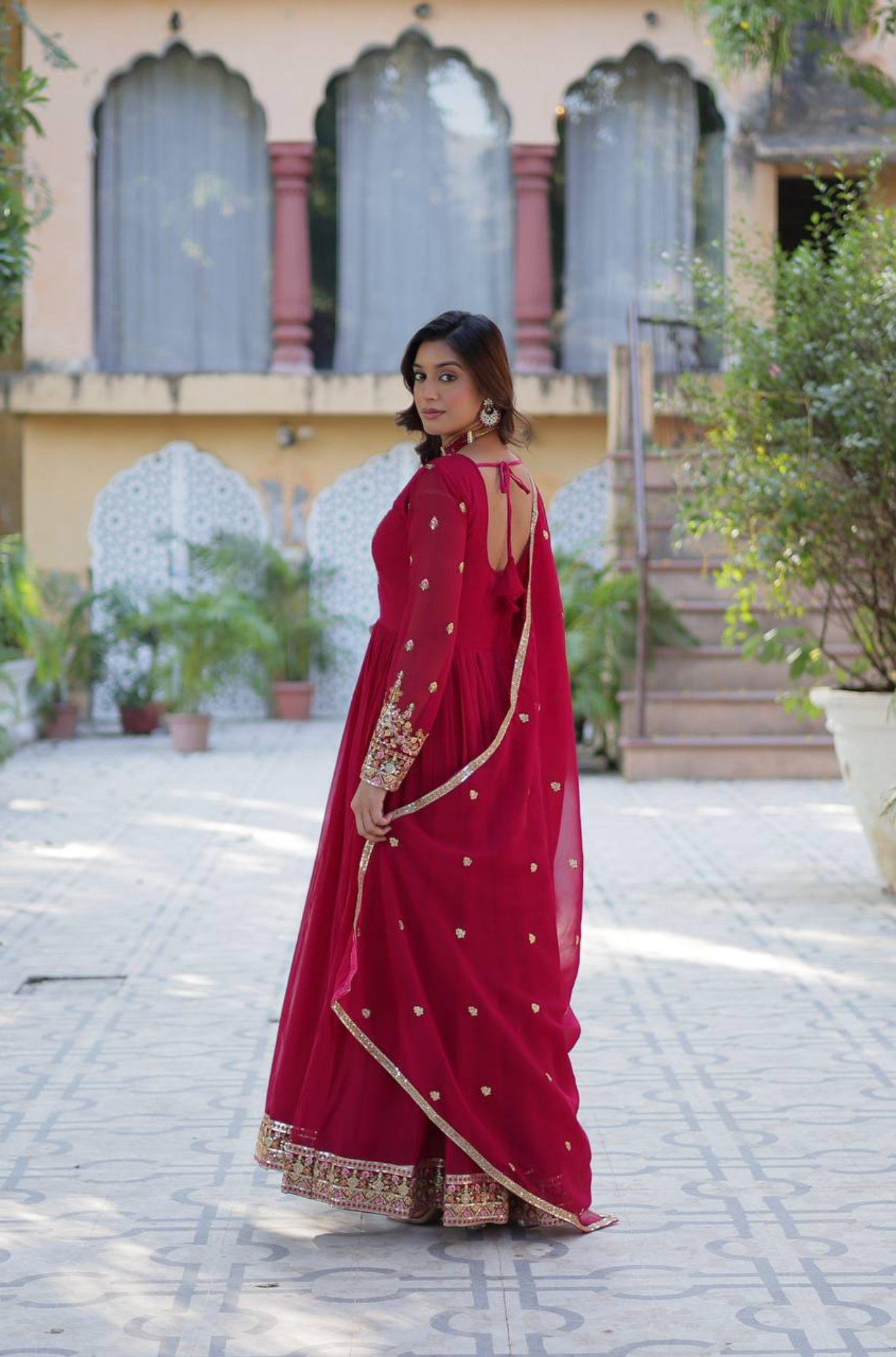 Women's Embroidered Anarkali Gown Set with Dupatta